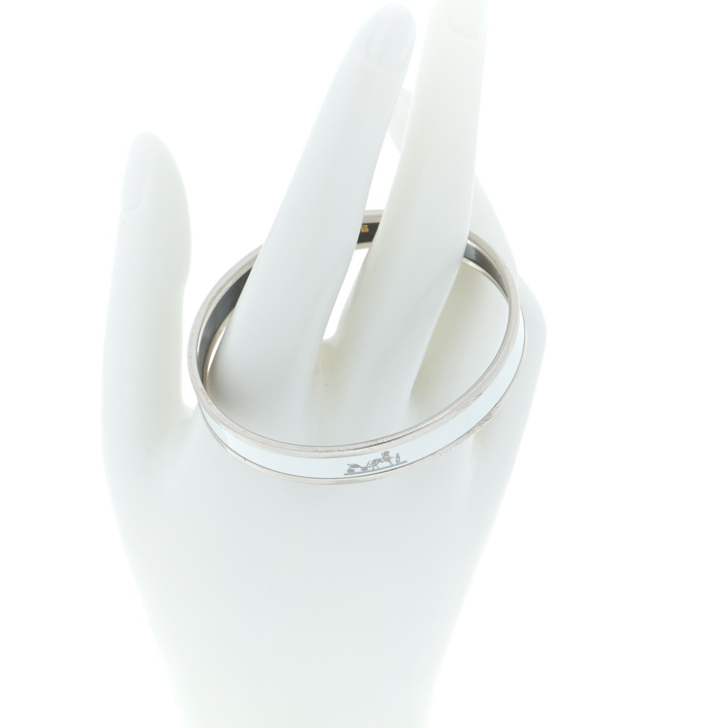 Hermes Enamel Printed Narrow Caleche Bracelet 70 White 3 of 9