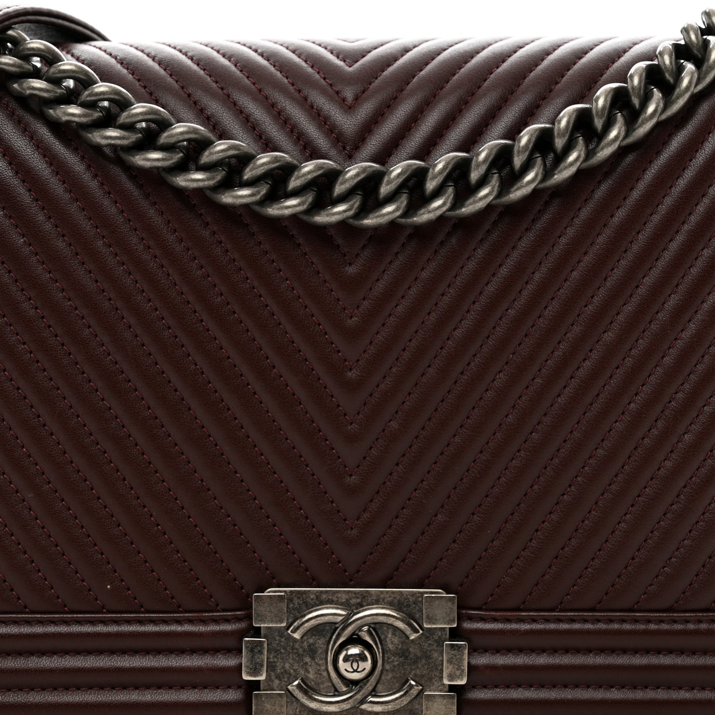Calfskin Chevron Quilted New Medium Boy Flap Burgundy