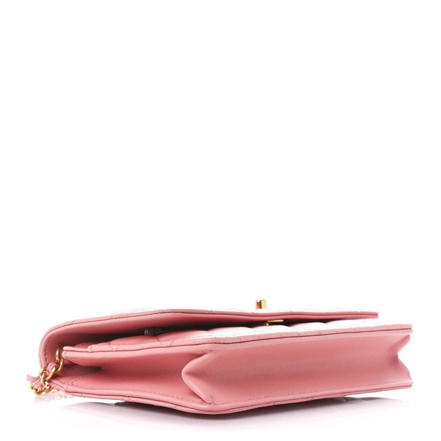 Lambskin Quilted CC Pearl Crush Wallet on Chain WOC Pink