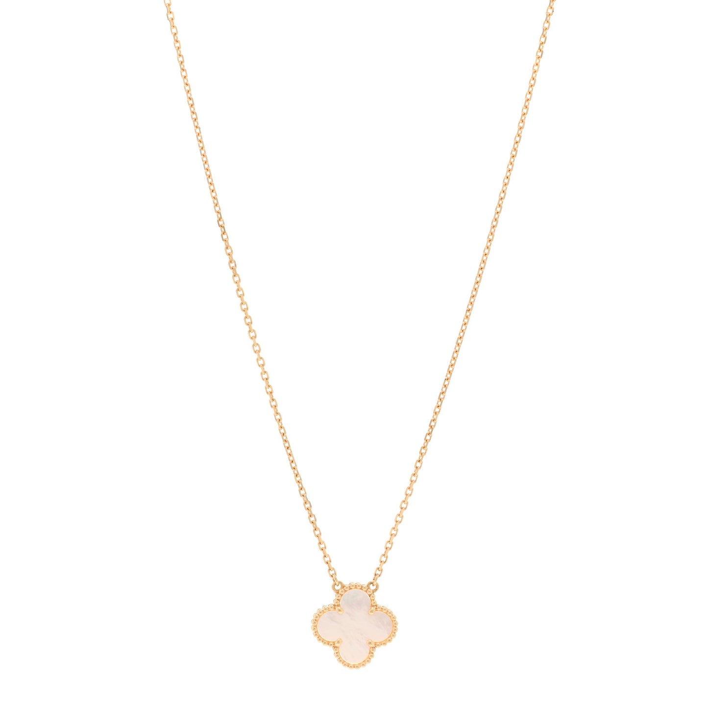 18K Yellow Gold Mother of Pearl Vintage Alhambra Pendant Necklace