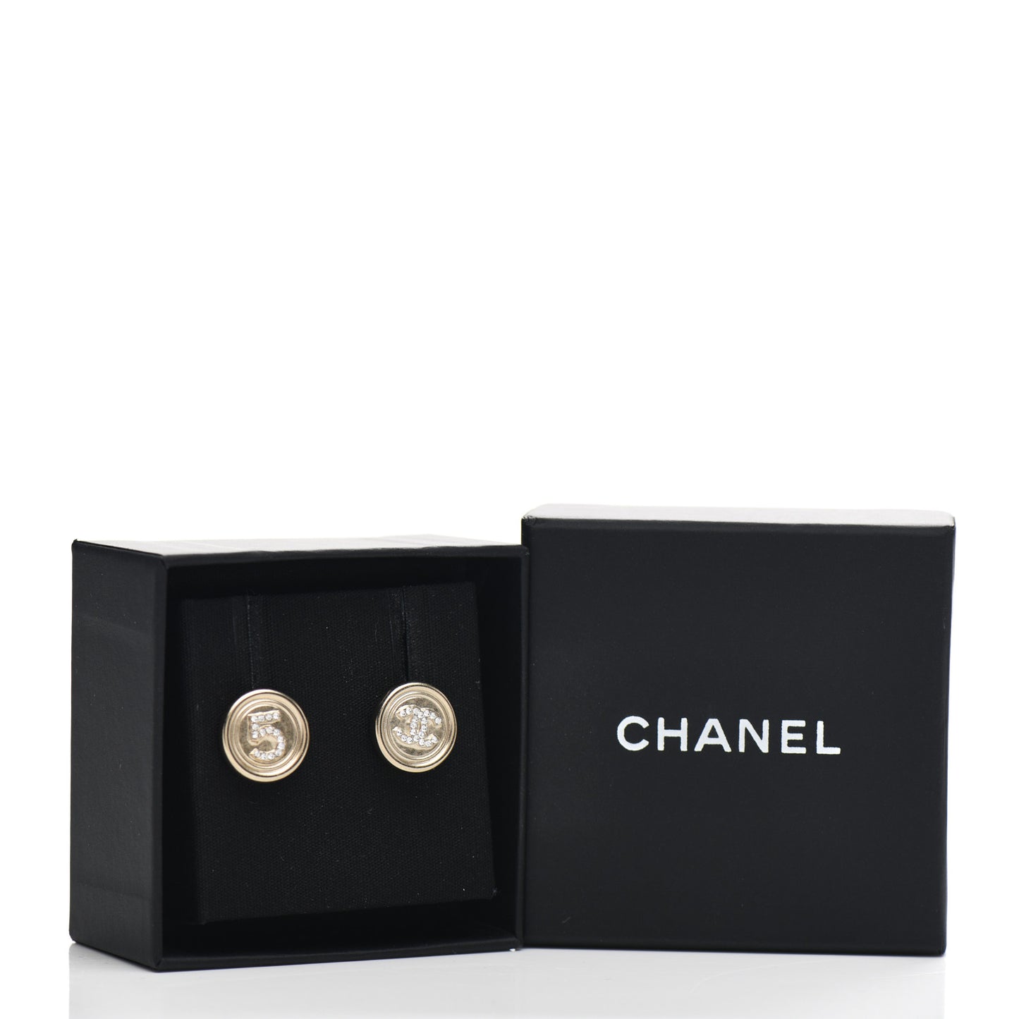 Crystal CC Round Earrings Light Gold