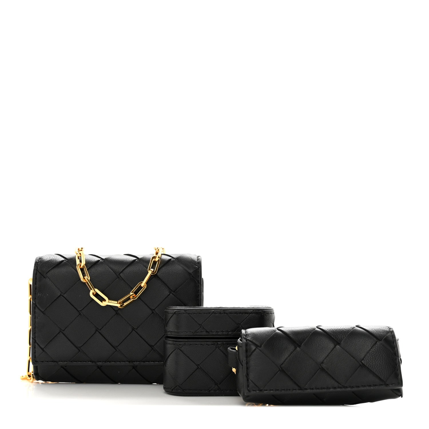 Bottega Veneta Nappa Intrecciato Trio Card Case On Chain Black 1 of 9