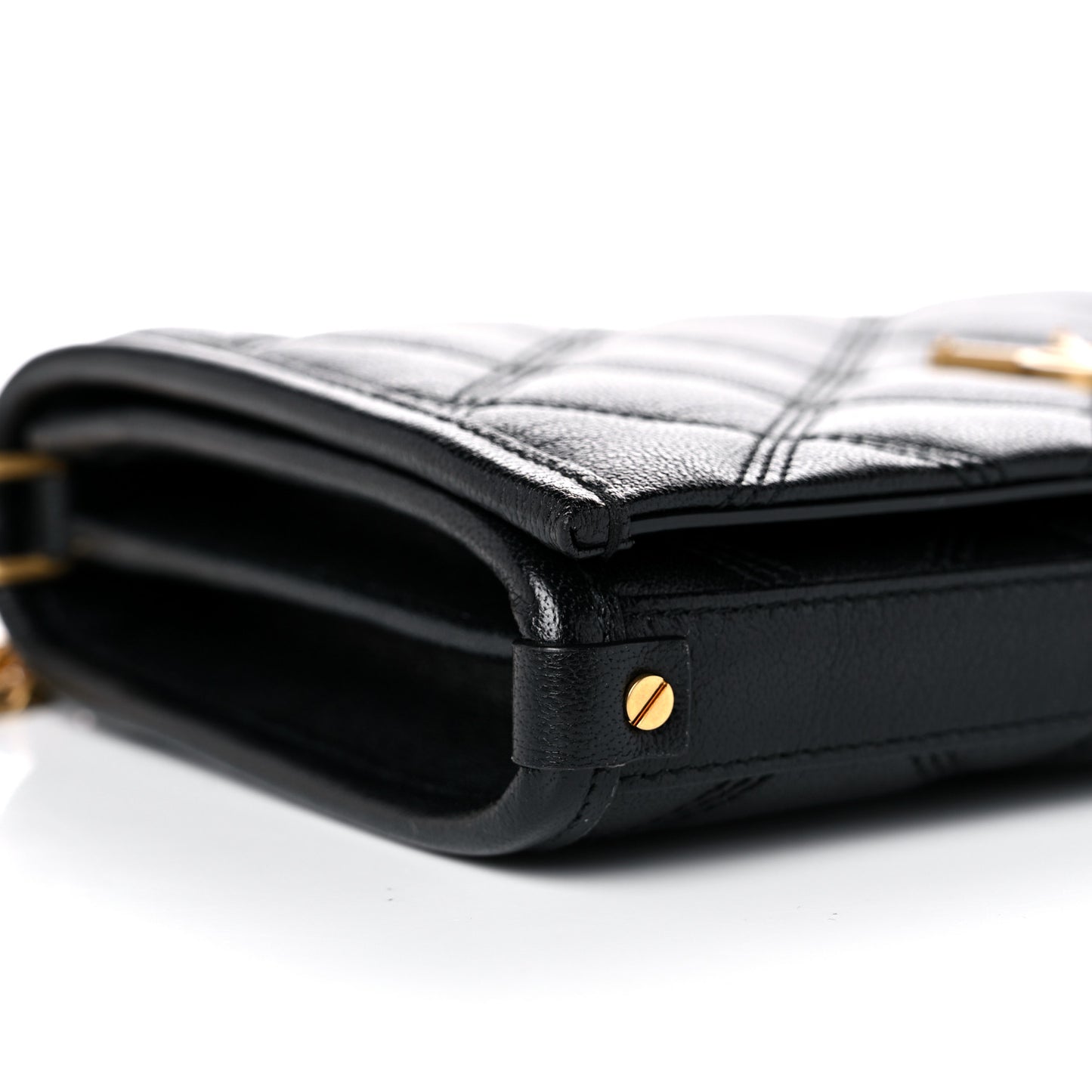 Lambskin Diamond Quilted Becky Chain Wallet Black