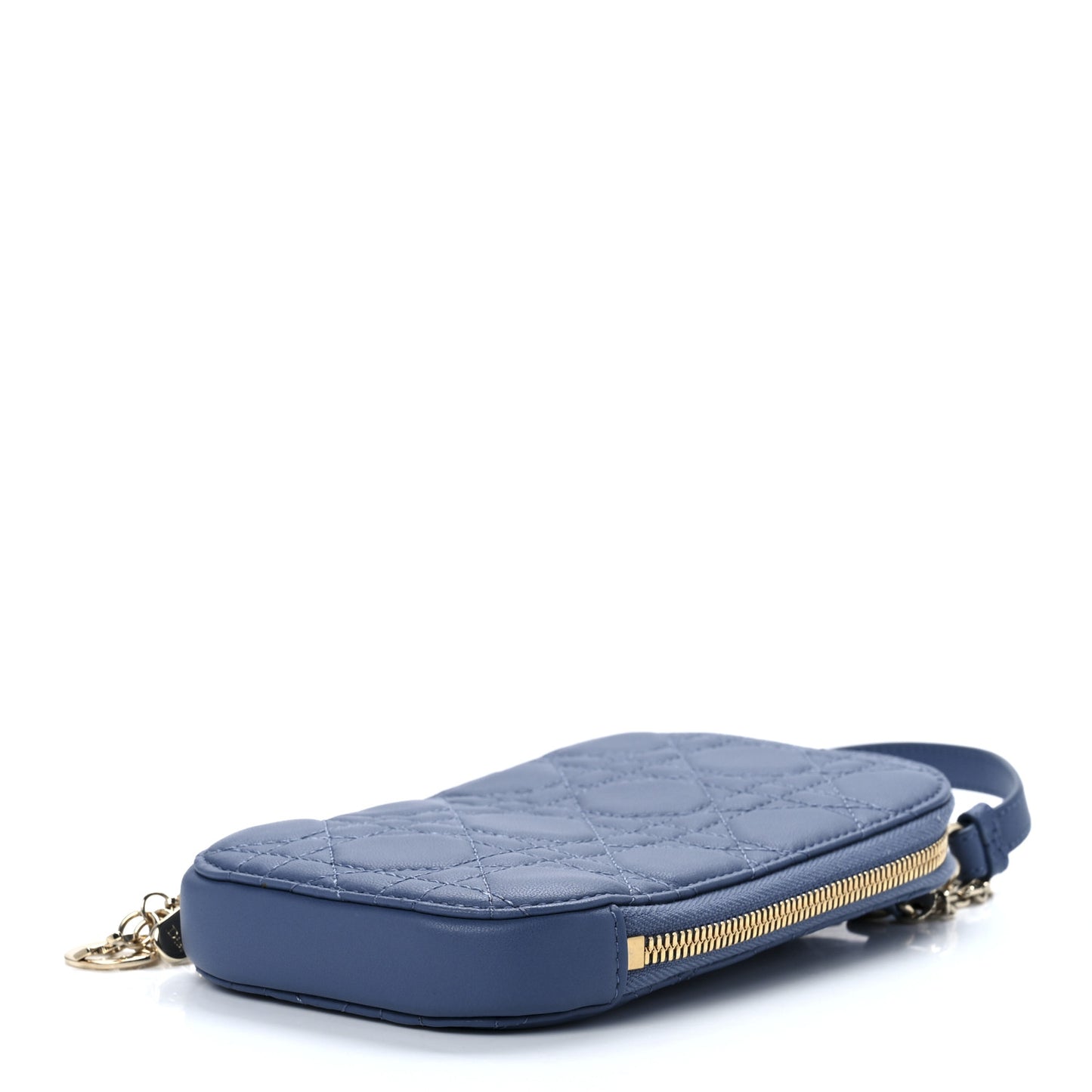 Lambskin Cannage Lady Dior Phone Holder Denim Blue