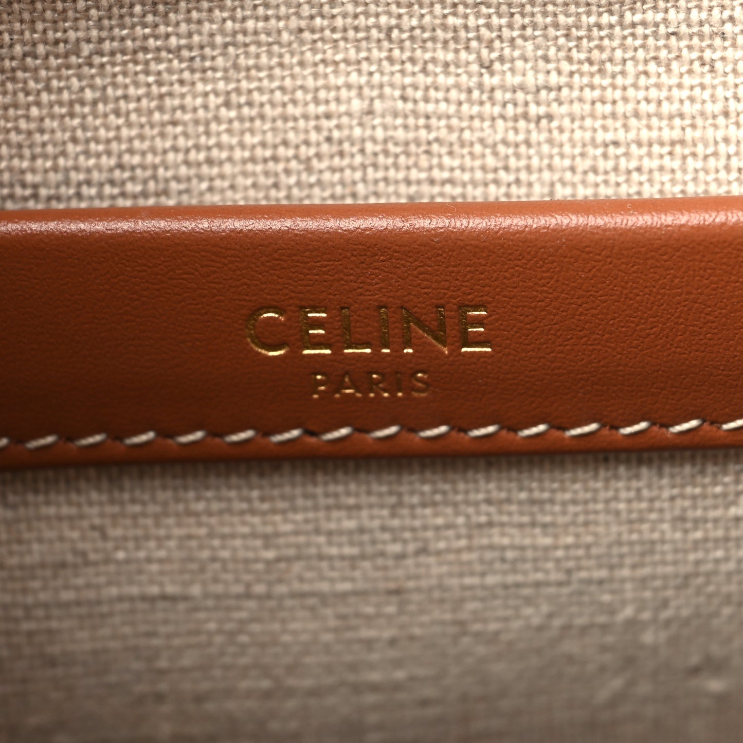 Canvas Calfskin Striped Triomphe Small Cabas Beige