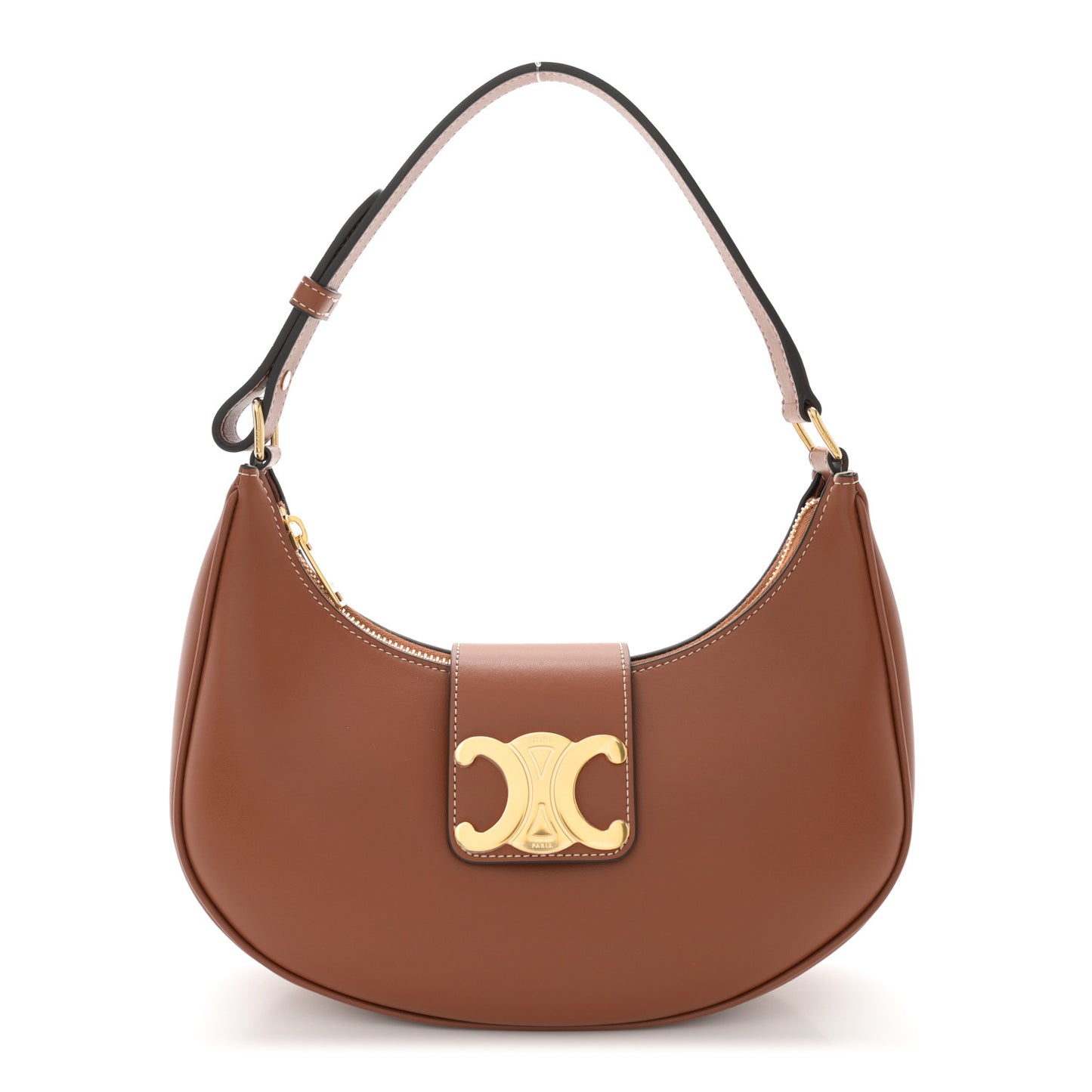 Smooth Calfskin Medium Strap Ava Triomphe Shoulder Bag Tan