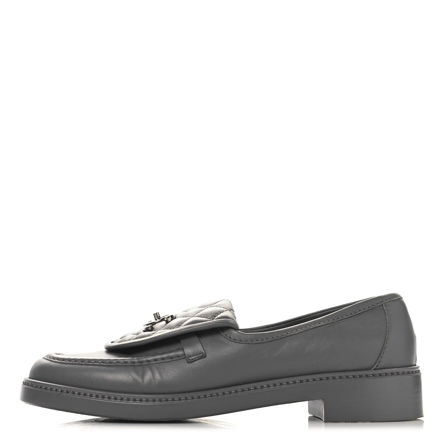 Chanel Lambskin Quilted CC Turnlock Loafers 40.5 Grey 1724488