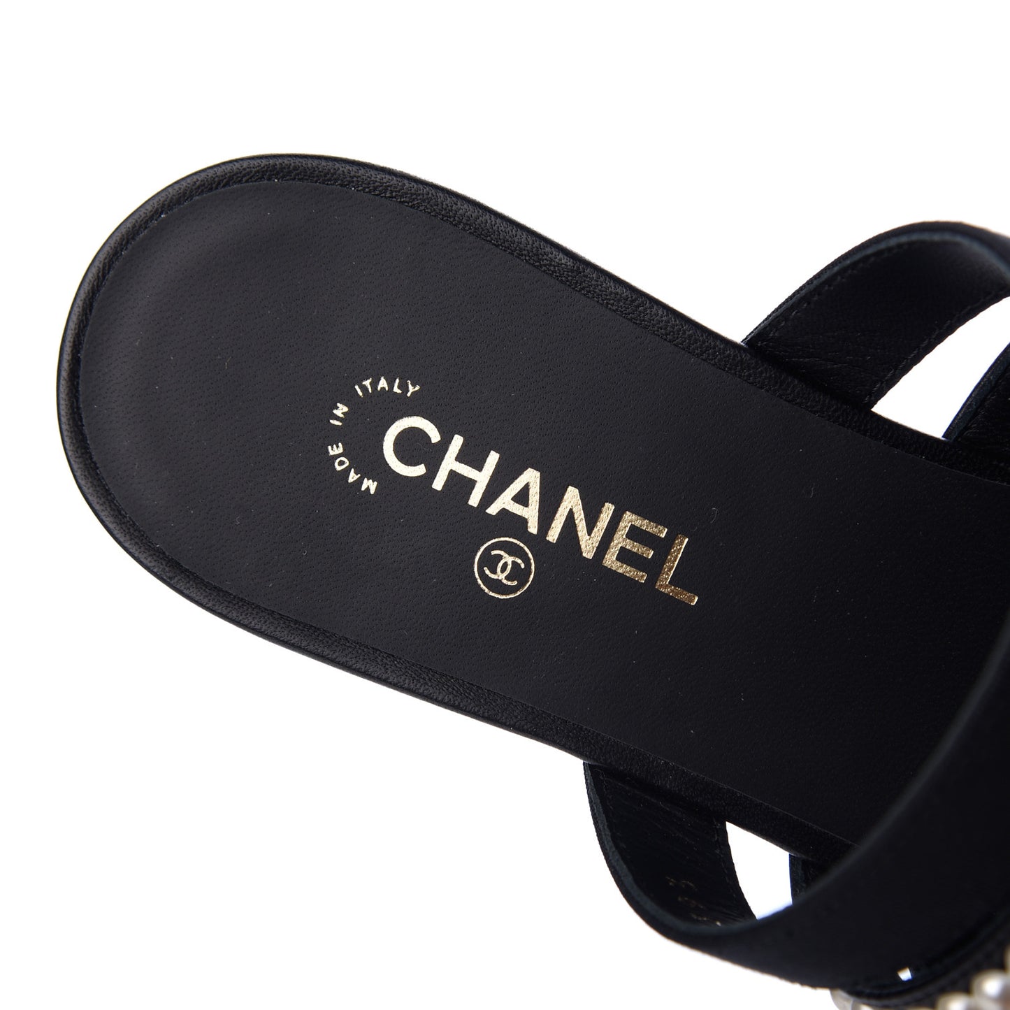 Patent Grosgrain CC Pearl Mules 37 Black