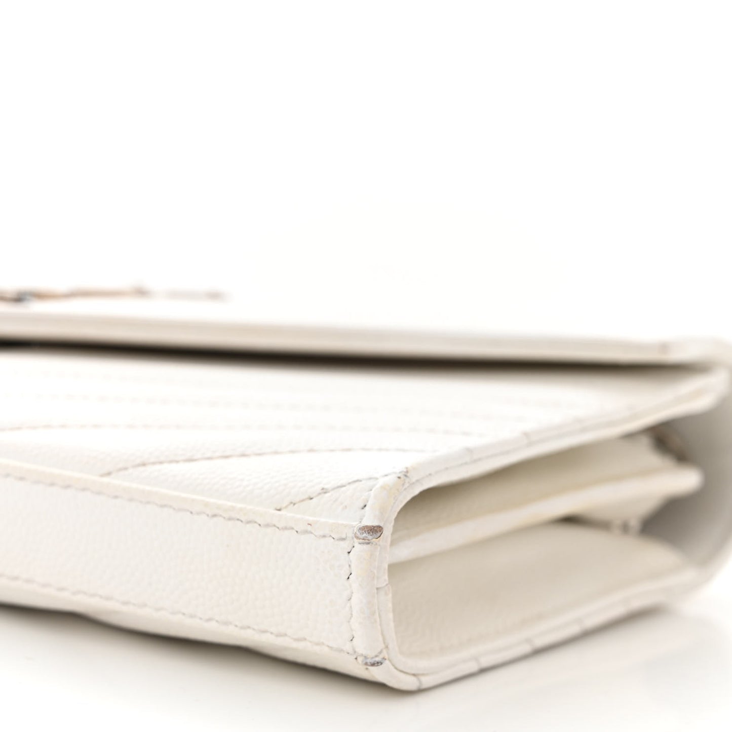 Grain De Poudre Matelasse Chevron Monogram Chain Wallet White