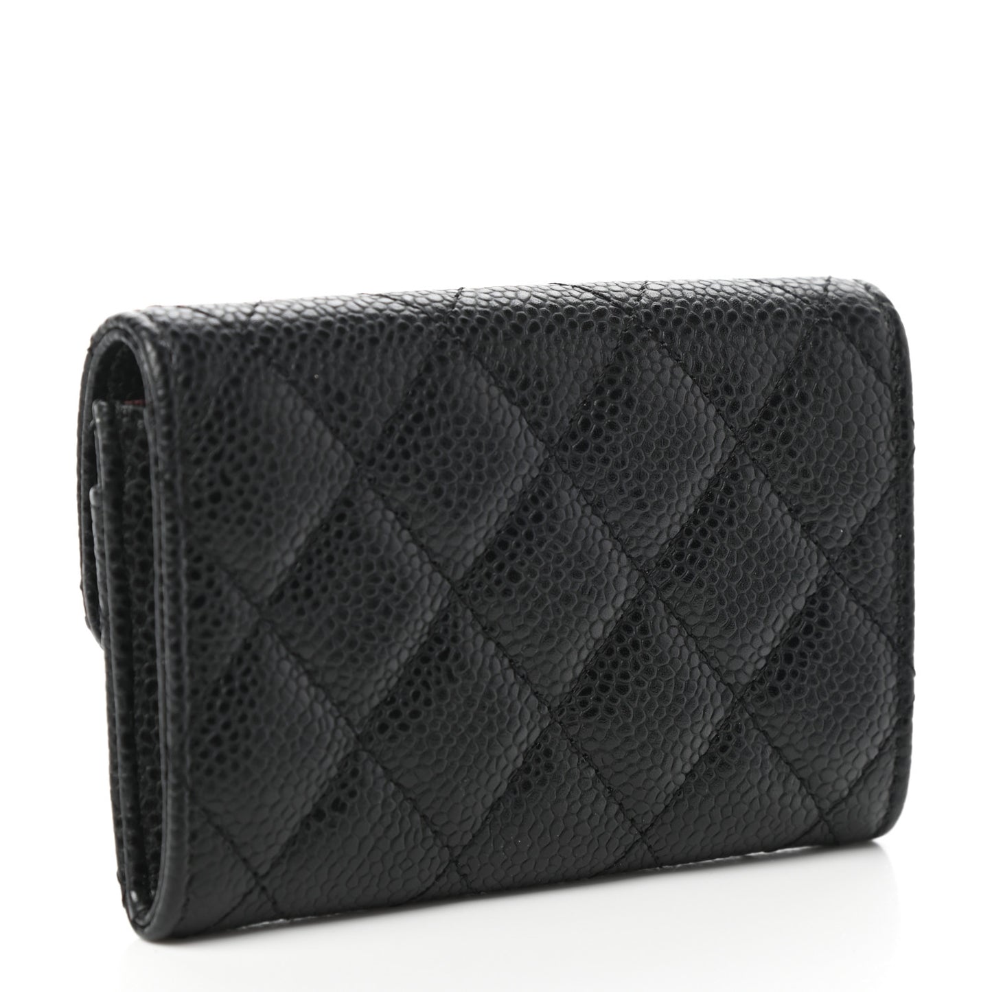 Caviar Quilted Flap Card Holder Black