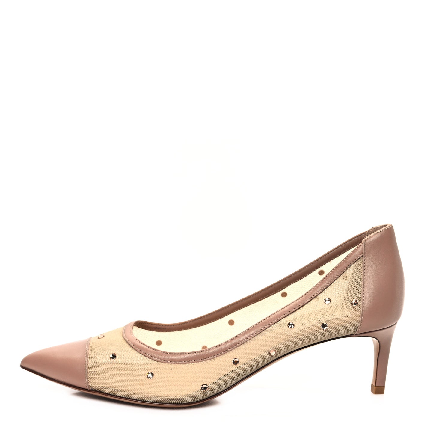 Nappa Mesh Crystal Embellished Pumps 38.5 Nude