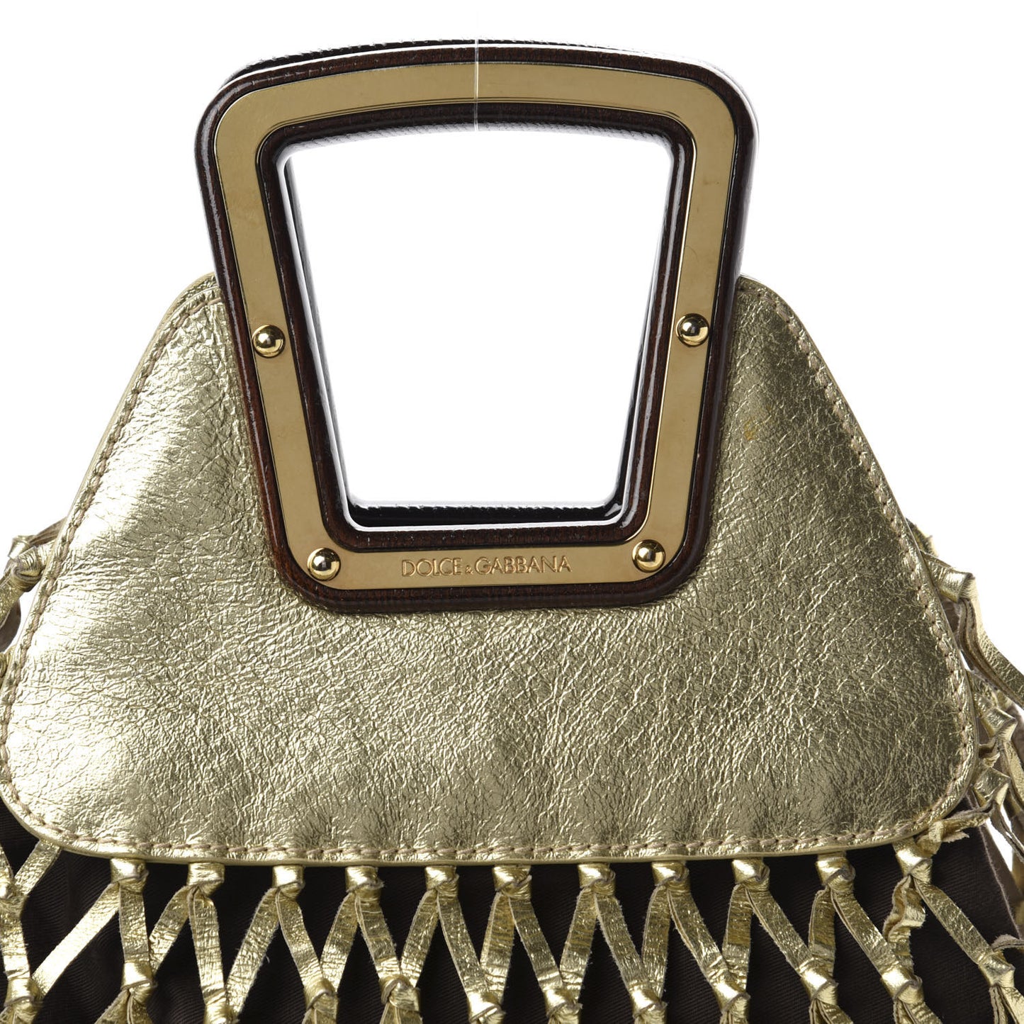 Metallic Calfskin Net Frame Tote Gold