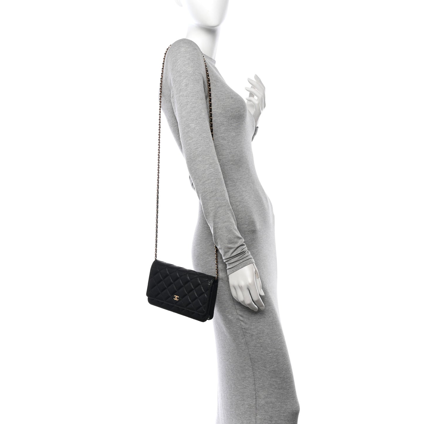 Caviar Quilted Wallet on Chain WOC Black
