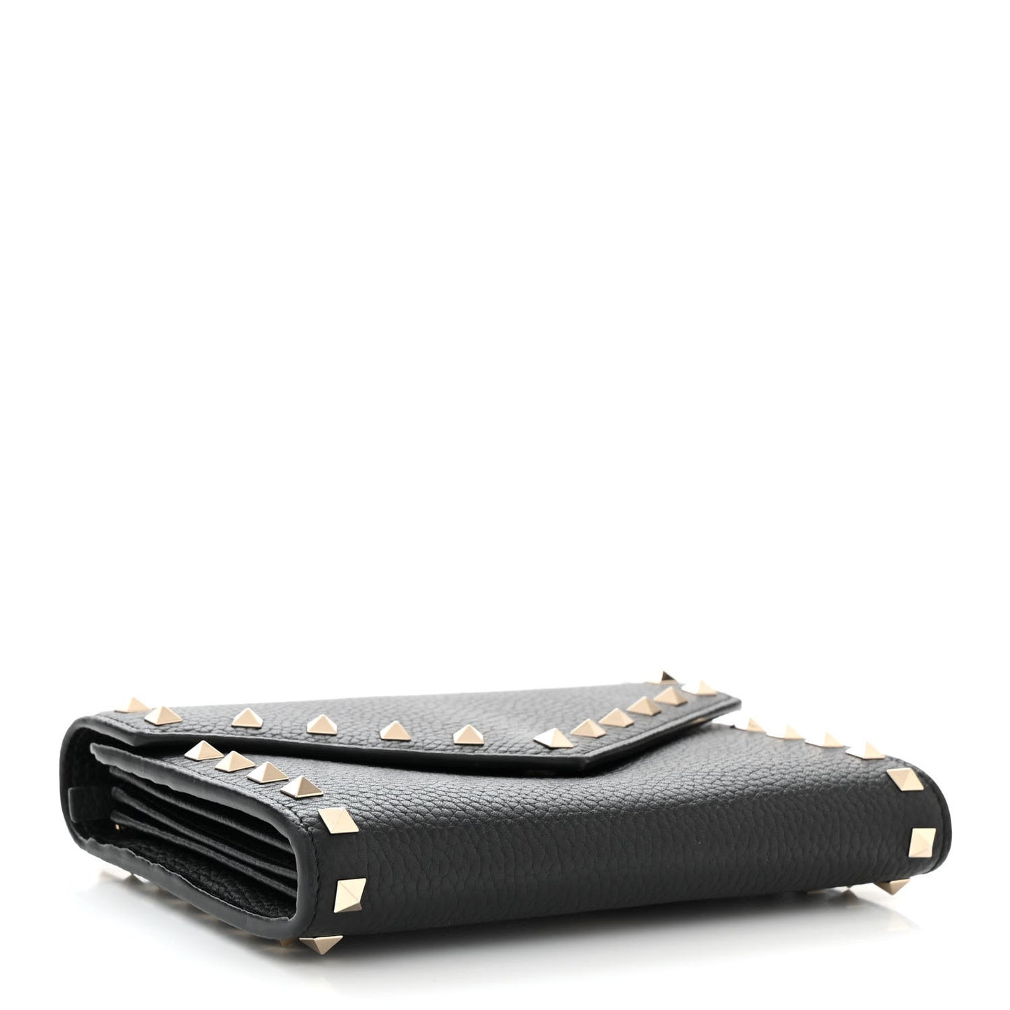 Pebbled Calfskin Rockstud Envelope Wallet on Chain Black
