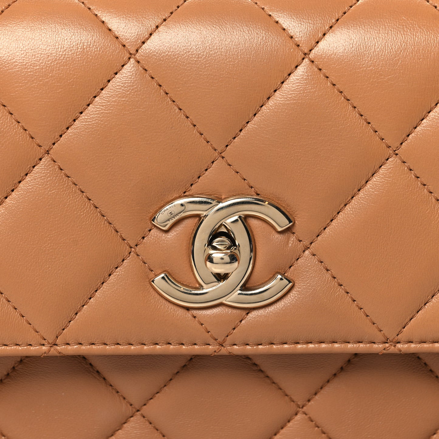Lambskin Quilted Small Trendy CC Dual Handle Flap Bag Camel