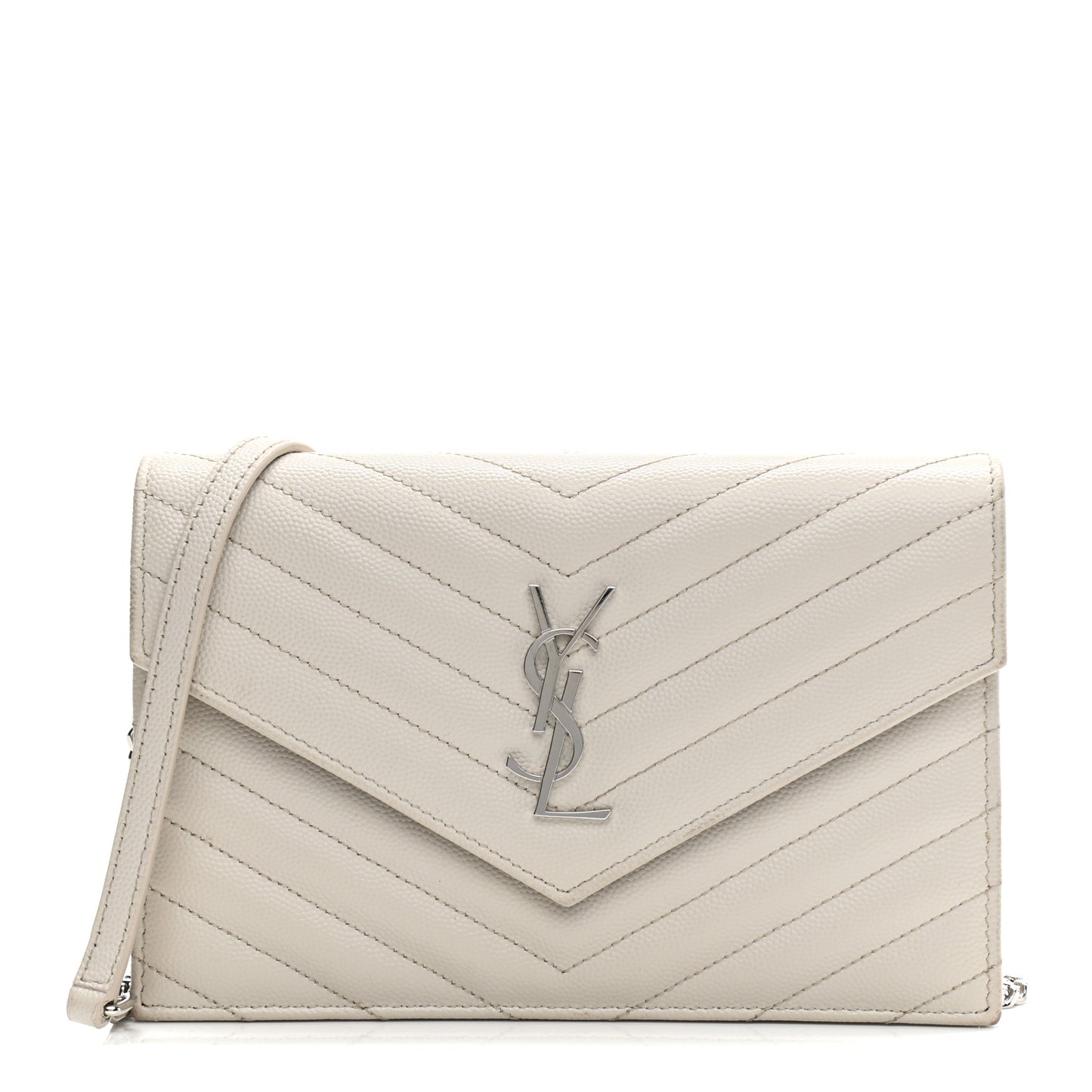 Grain De Poudre Matelasse Chevron Monogram Envelope Chain Wallet Optical White