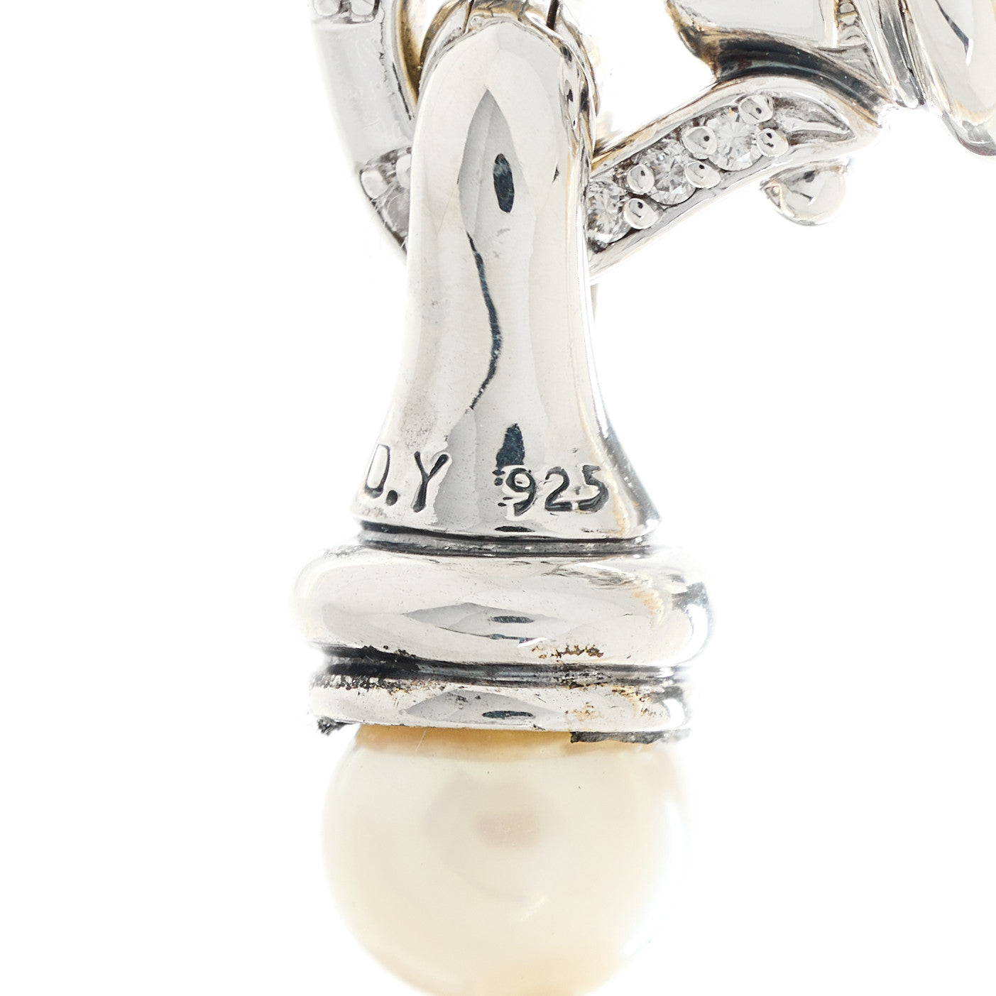 Sterling Silver Diamond Pearl 8-8.5mm Buckle Necklace