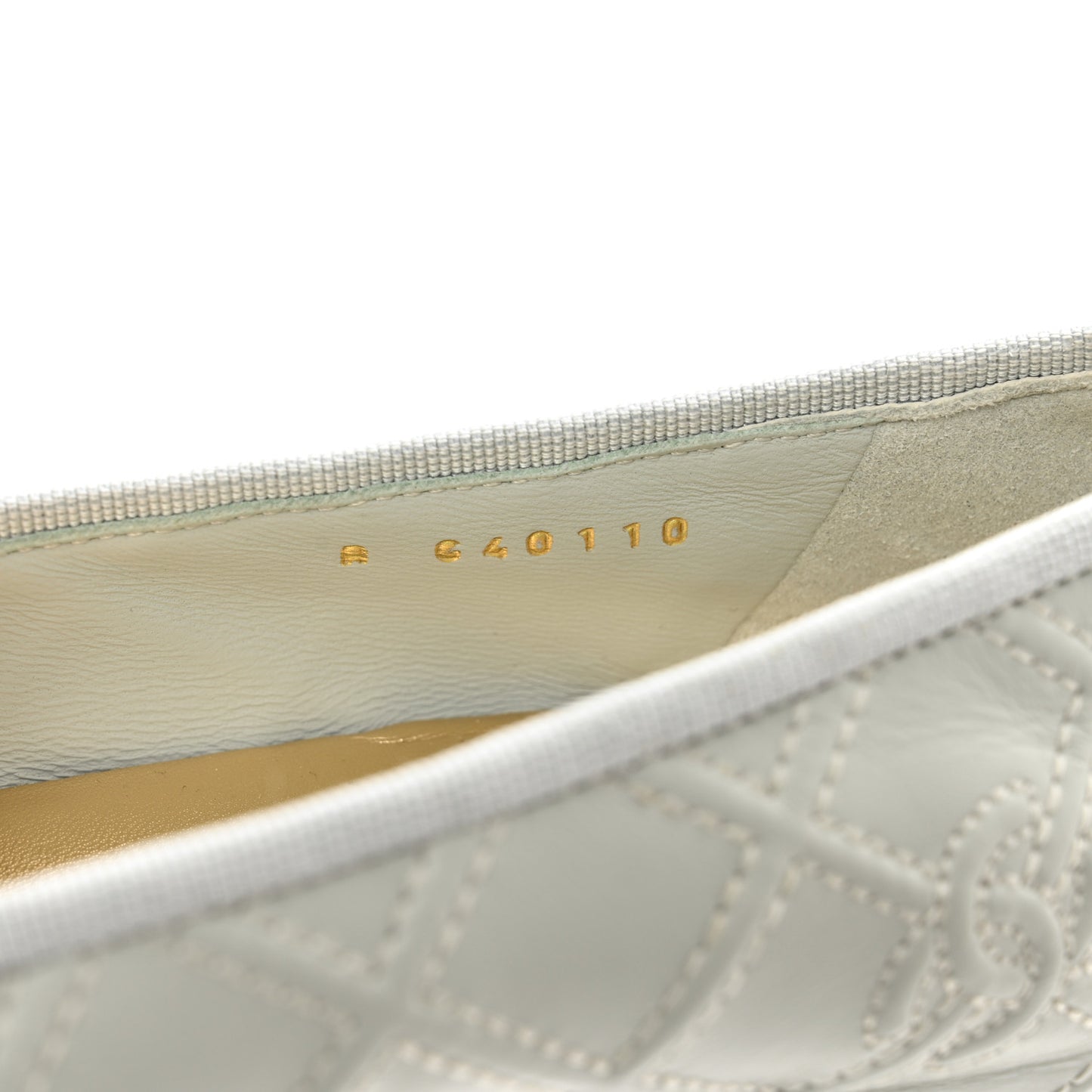 Lambskin Patent Double Stitched CC Cap Toe Ballerina Flats 37.5 Grey