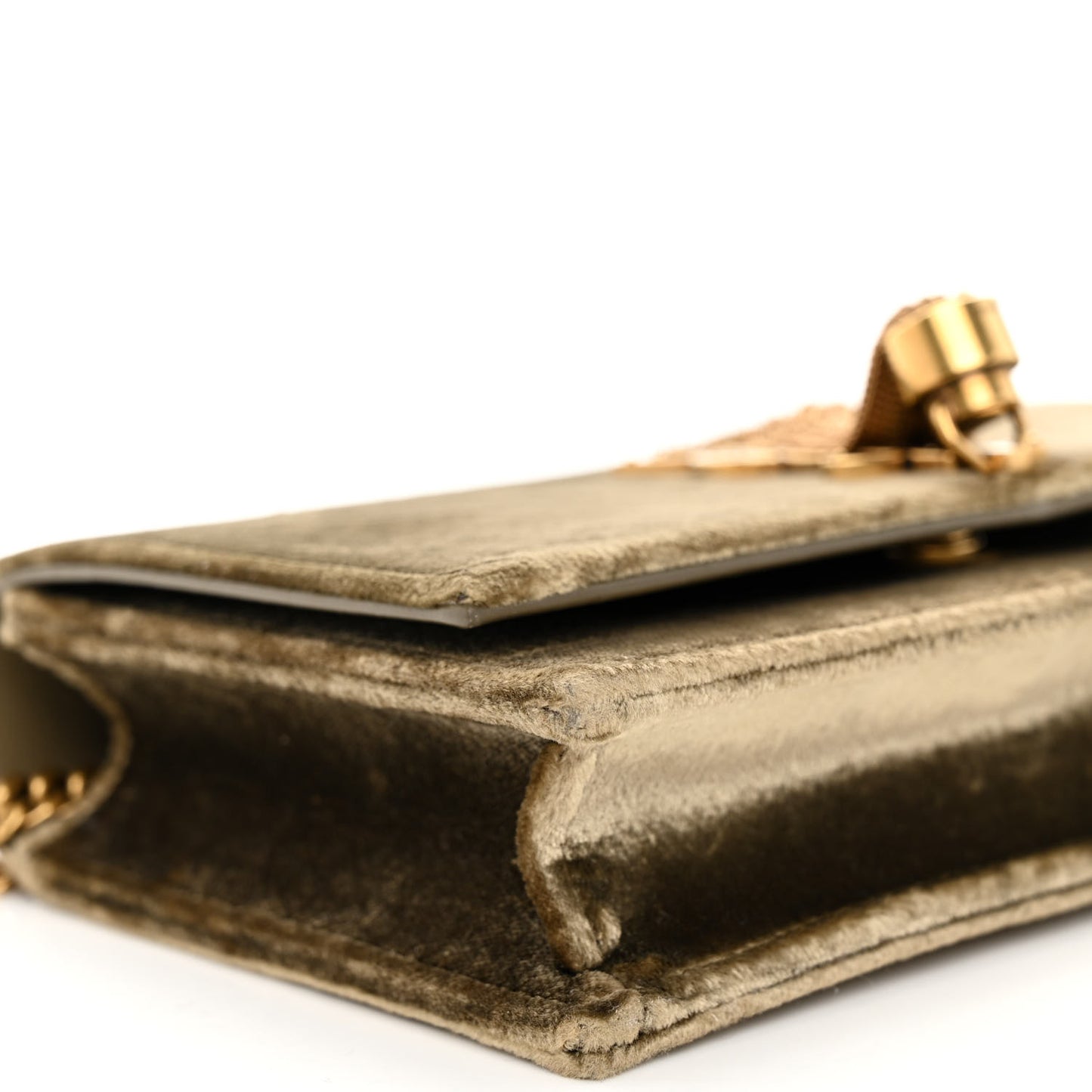 SAINT LAURENT Velvet Medium Classic Monogram Kate Tassel Satchel Olive
