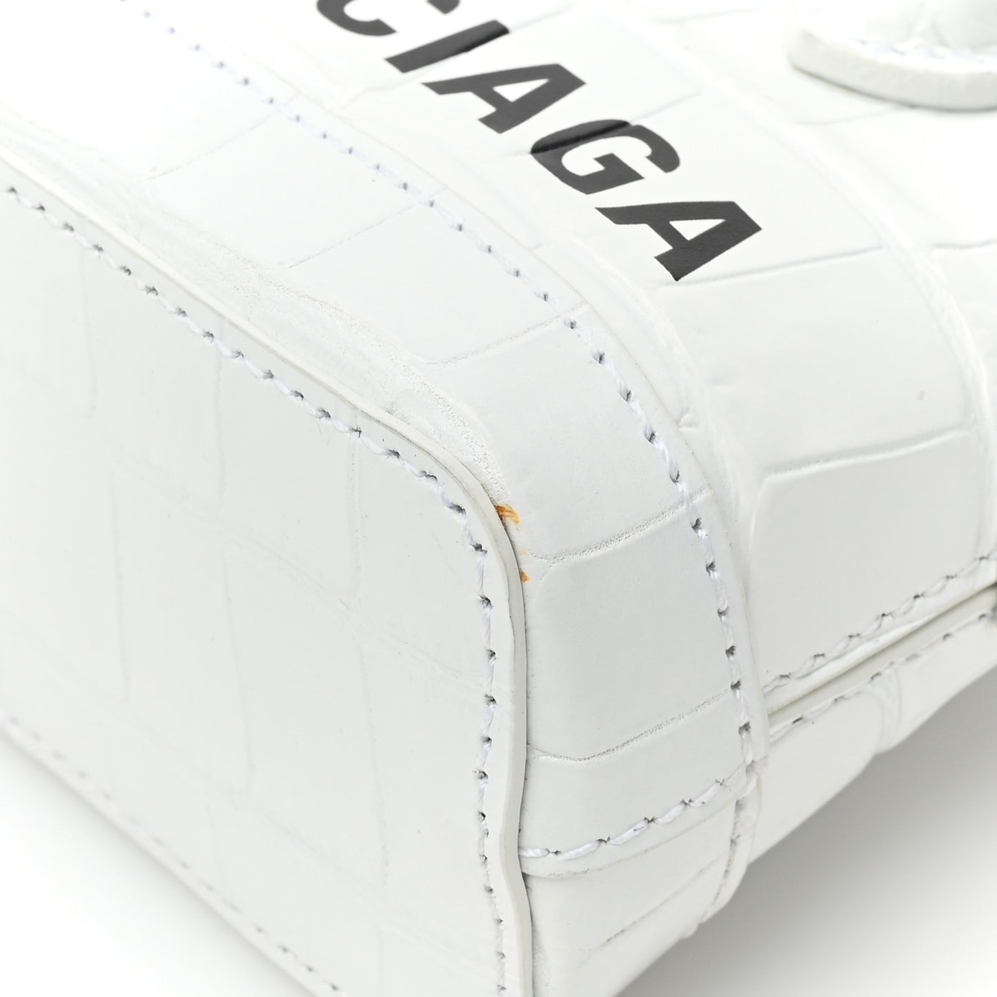 Calfskin Logo Crocodile Embossed Mini Ville Top Handle Bag White Black