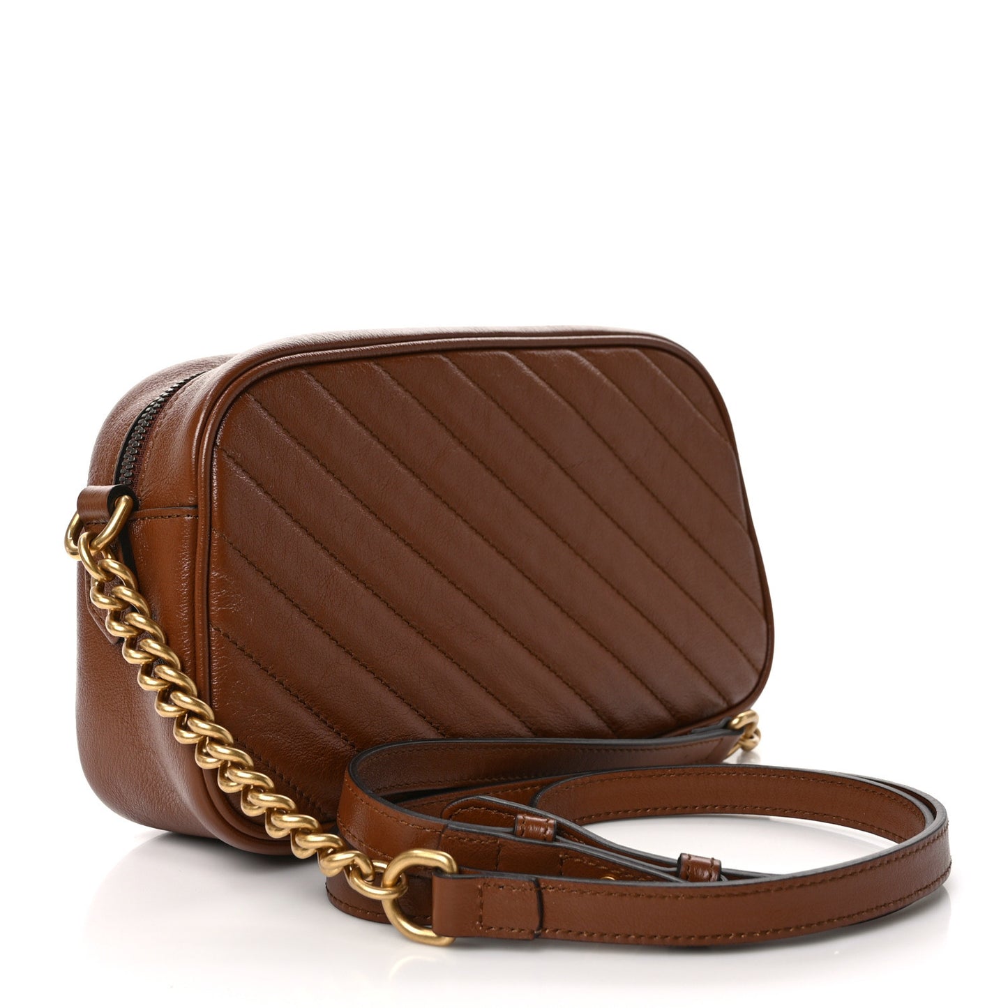 Glazed Calfskin Matelasse Diagonal Small GG Marmont Chain Shoulder Bag Cuir