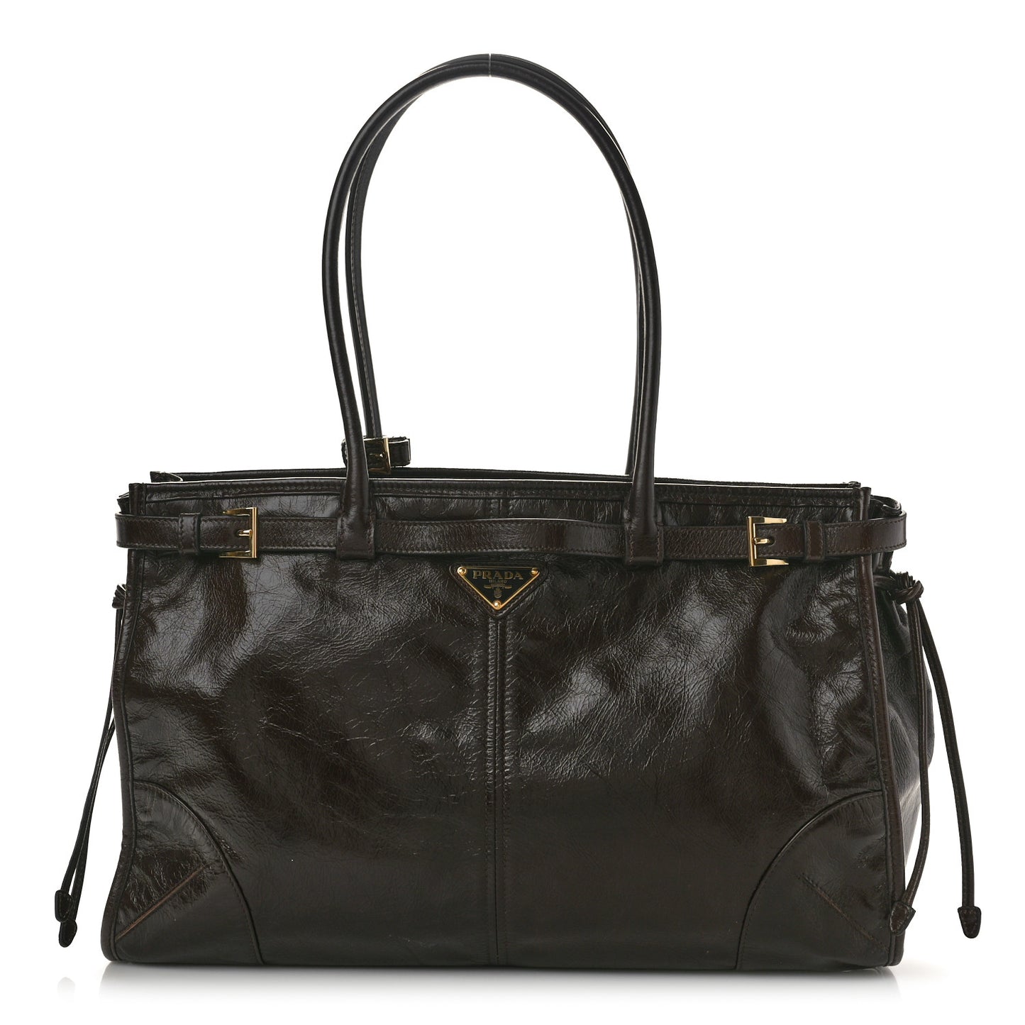 Shiny Nappa Large Shoulder Bag Dark Brown