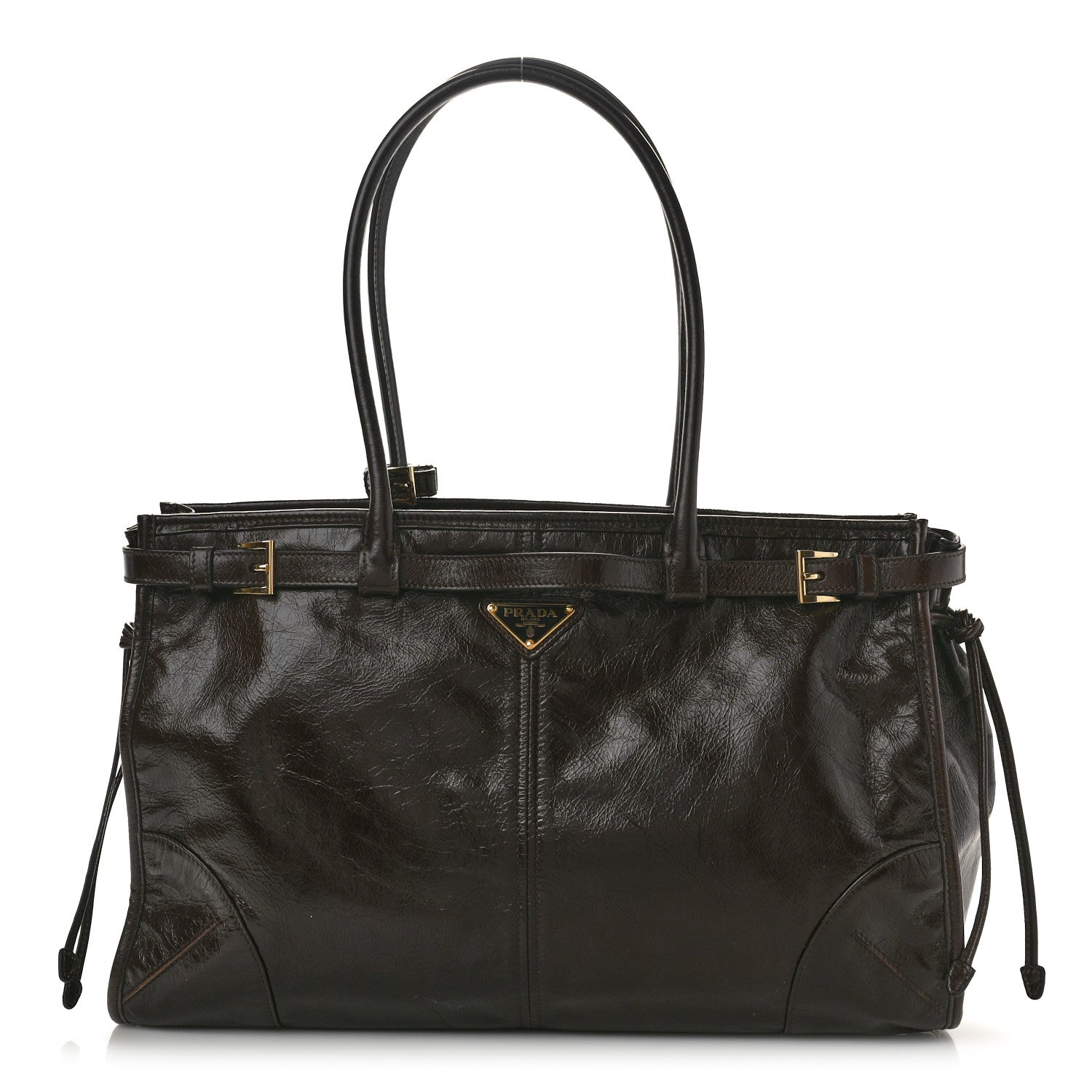 Prada Shiny Nappa Large Shoulder Bag Dark Brown 1 of 9