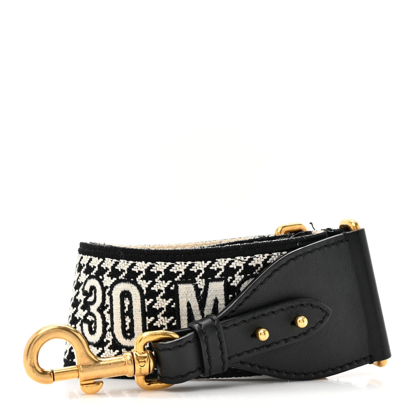 Canvas Houndstooth Embroidered 30 Montaigne Shoulder Strap Black White