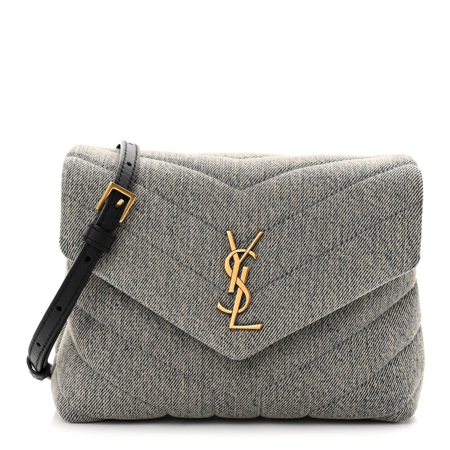 Saint Laurent Denim Y Quilted Monogram Toy Loulou Crossbody Bag Grey 1 of 11