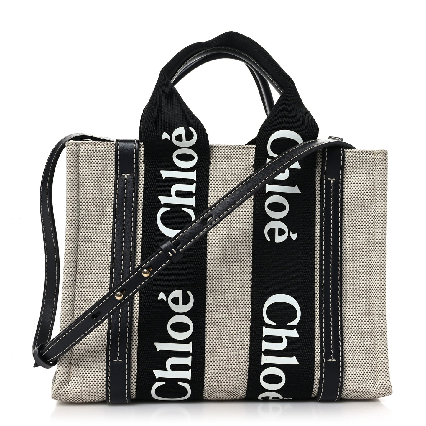 Cotton Calfskin Small Woody Ribbon Tote With Strap Black Blue