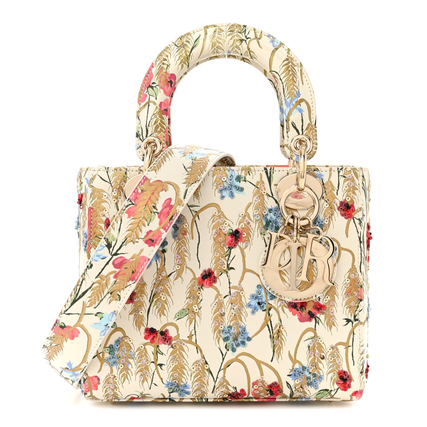 Calfskin Hibiscus Printed Embroidered My ABCDior Lady Dior Beige Multicolor