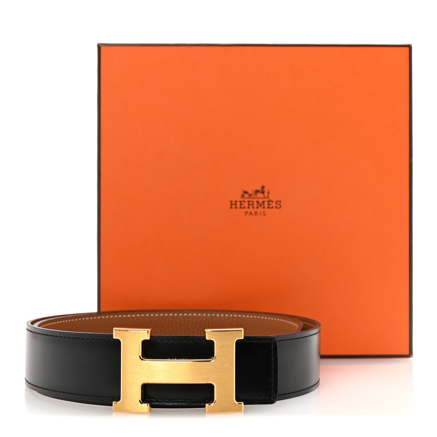 Hermes Box Togo 32mm H Belt 80 Black Gold 6 of 6