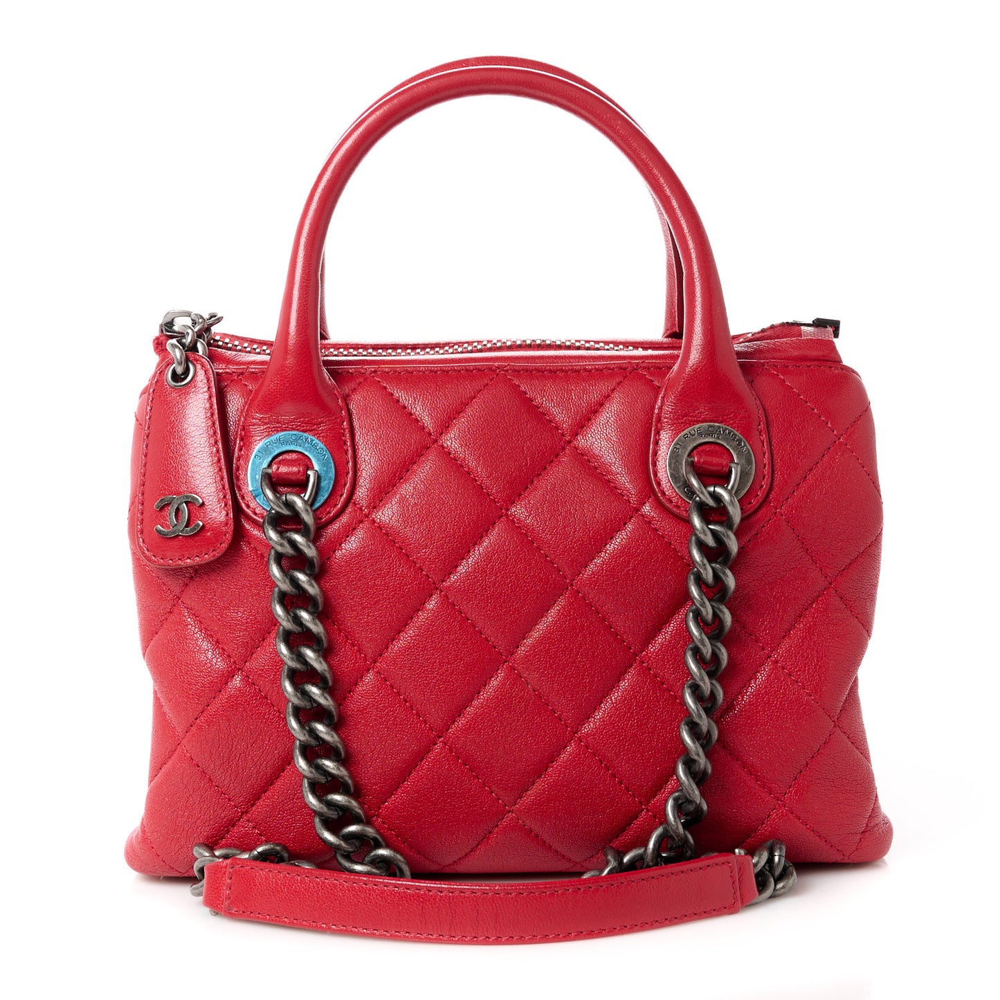 Shiny Sheepskin Quilted Small Shopping Tote Red