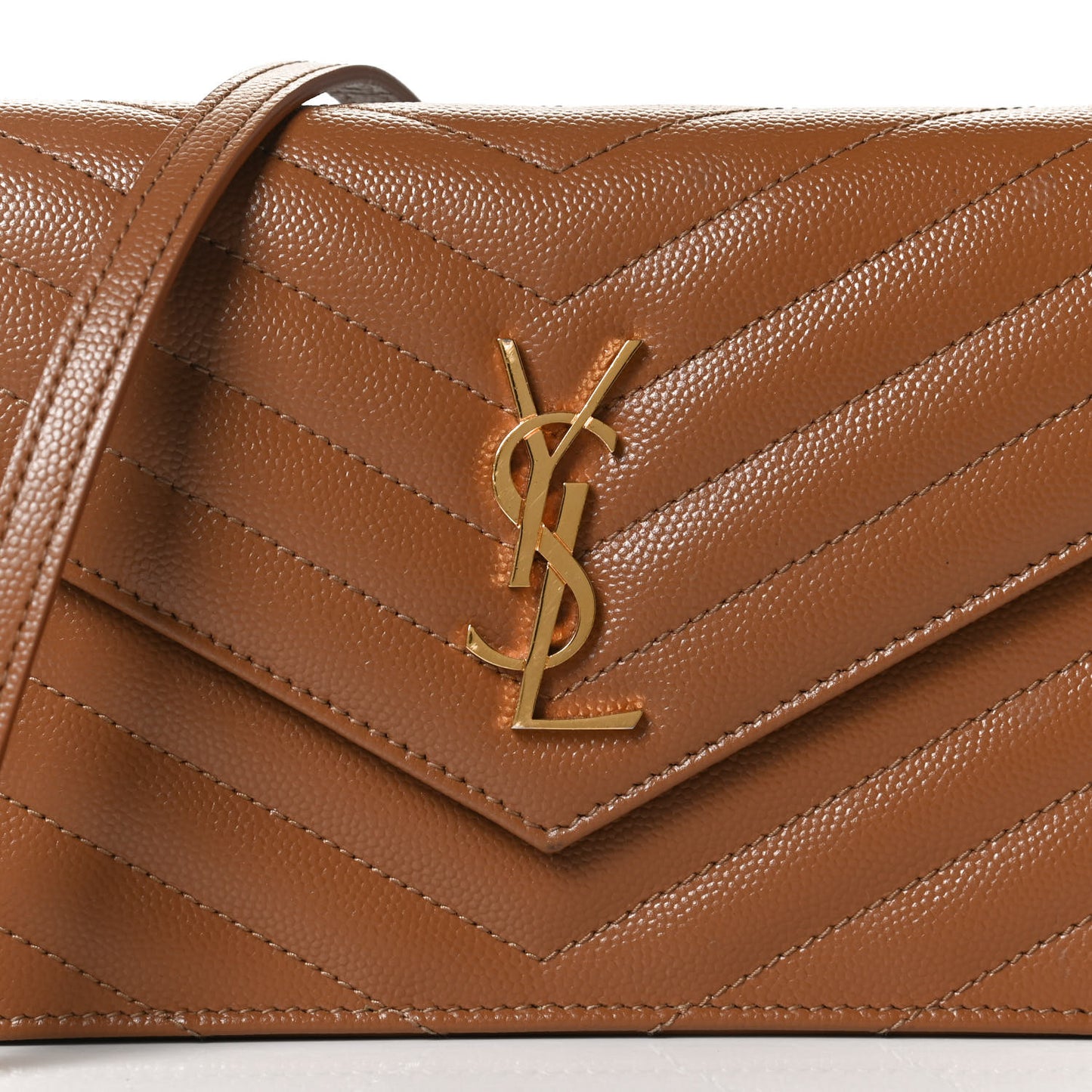 Grain De Poudre Matelasse Chevron Monogram Envelope Chain Wallet Natural Dark