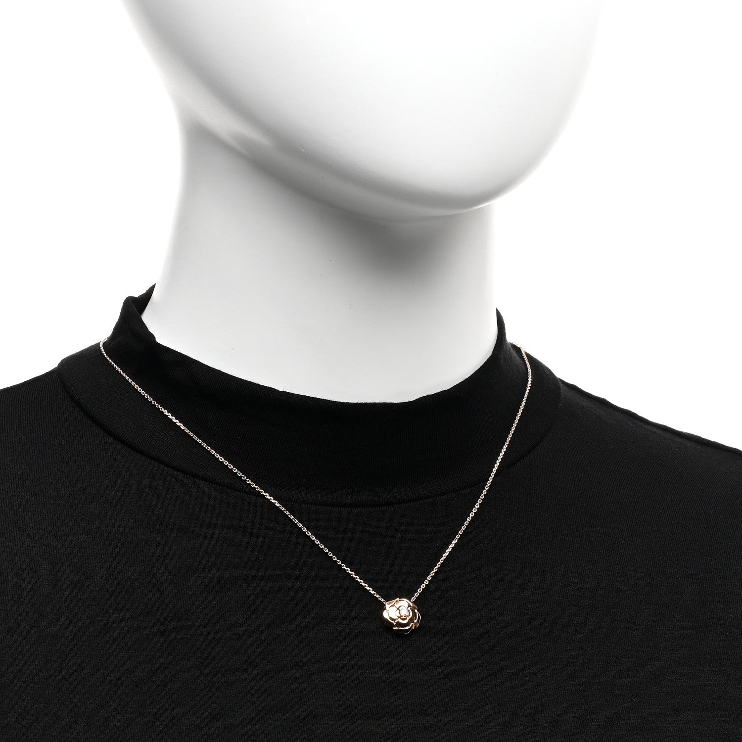 Chanel 18K Rose Gold Diamond Extrait de Camelia Pendant Necklace 2 of 8