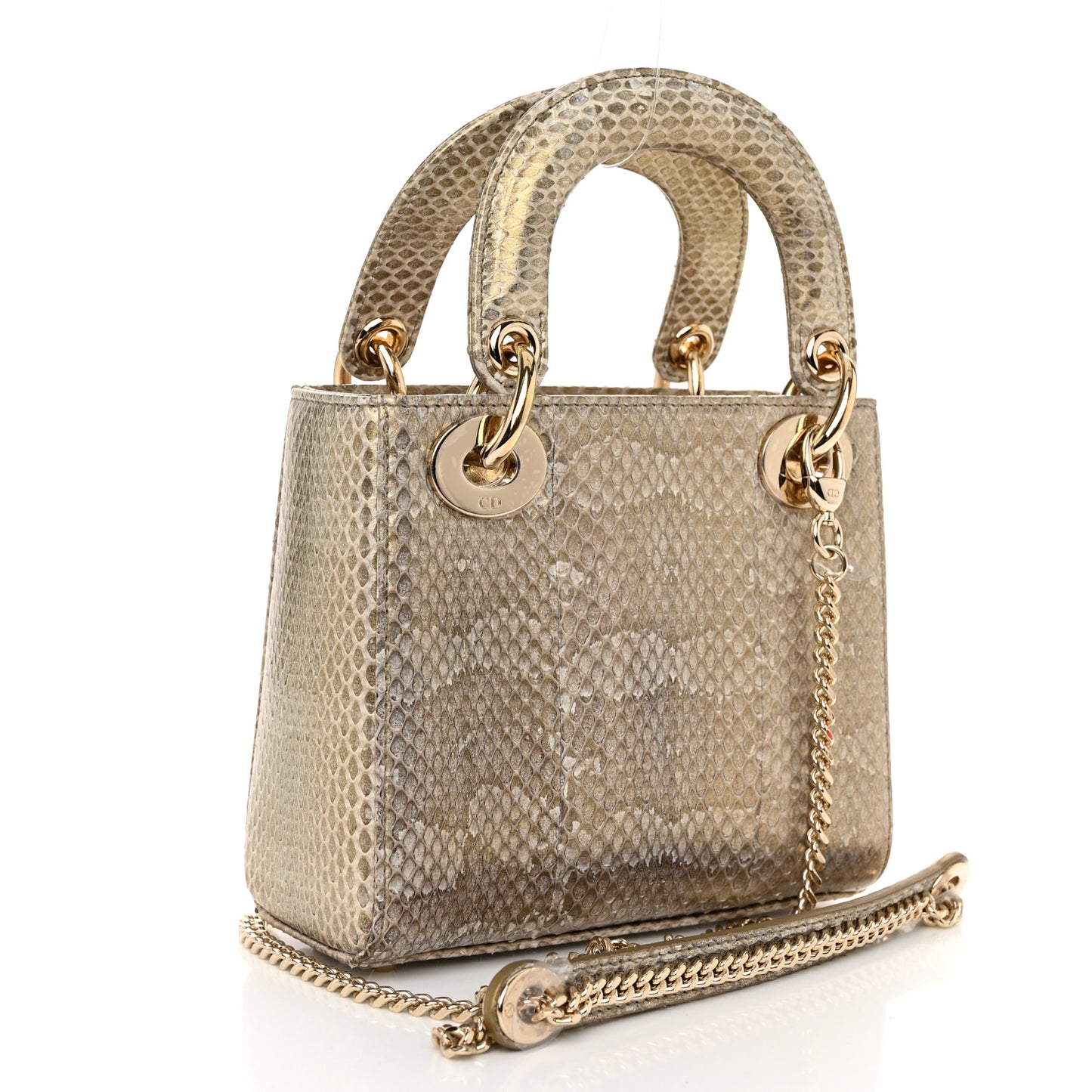 Metallic Snakeskin Mini Lady Dior Light Gold Multi