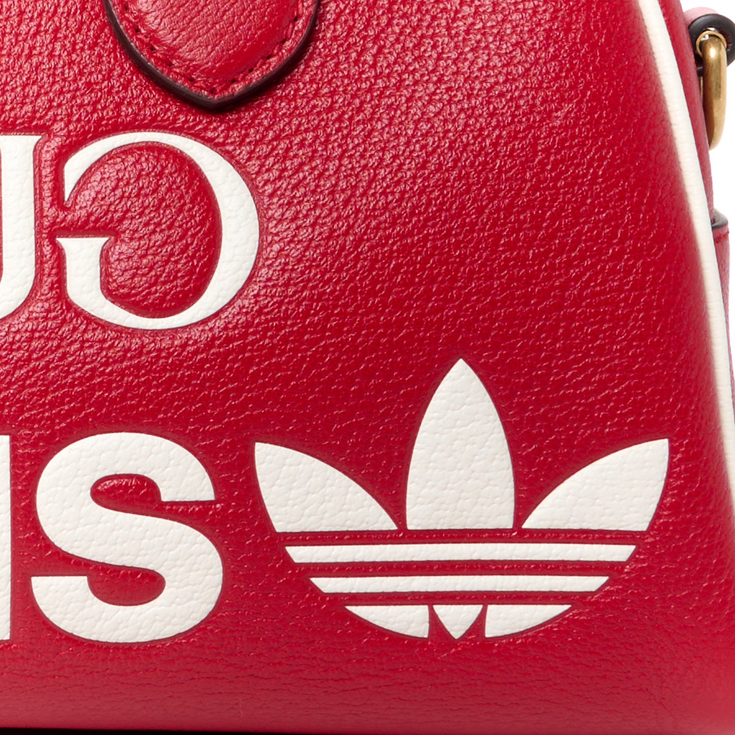 X ADIDAS Textured Dollar Calfskin Web Trefoil Logo Embossed Mini Bowling Bag Red Off White