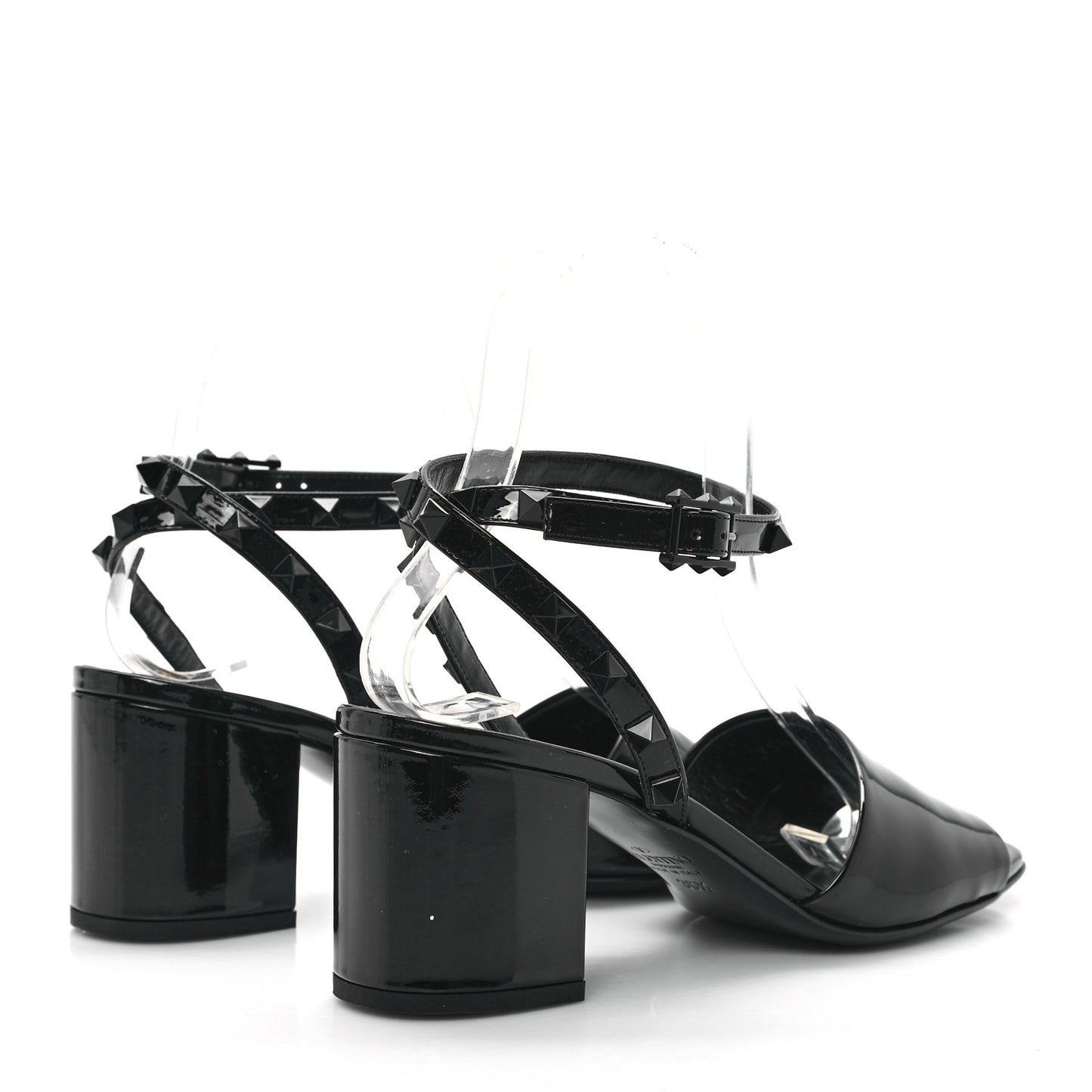 Patent Rockstud Block Ankle Strap 60mm Sandals 36.5 Black