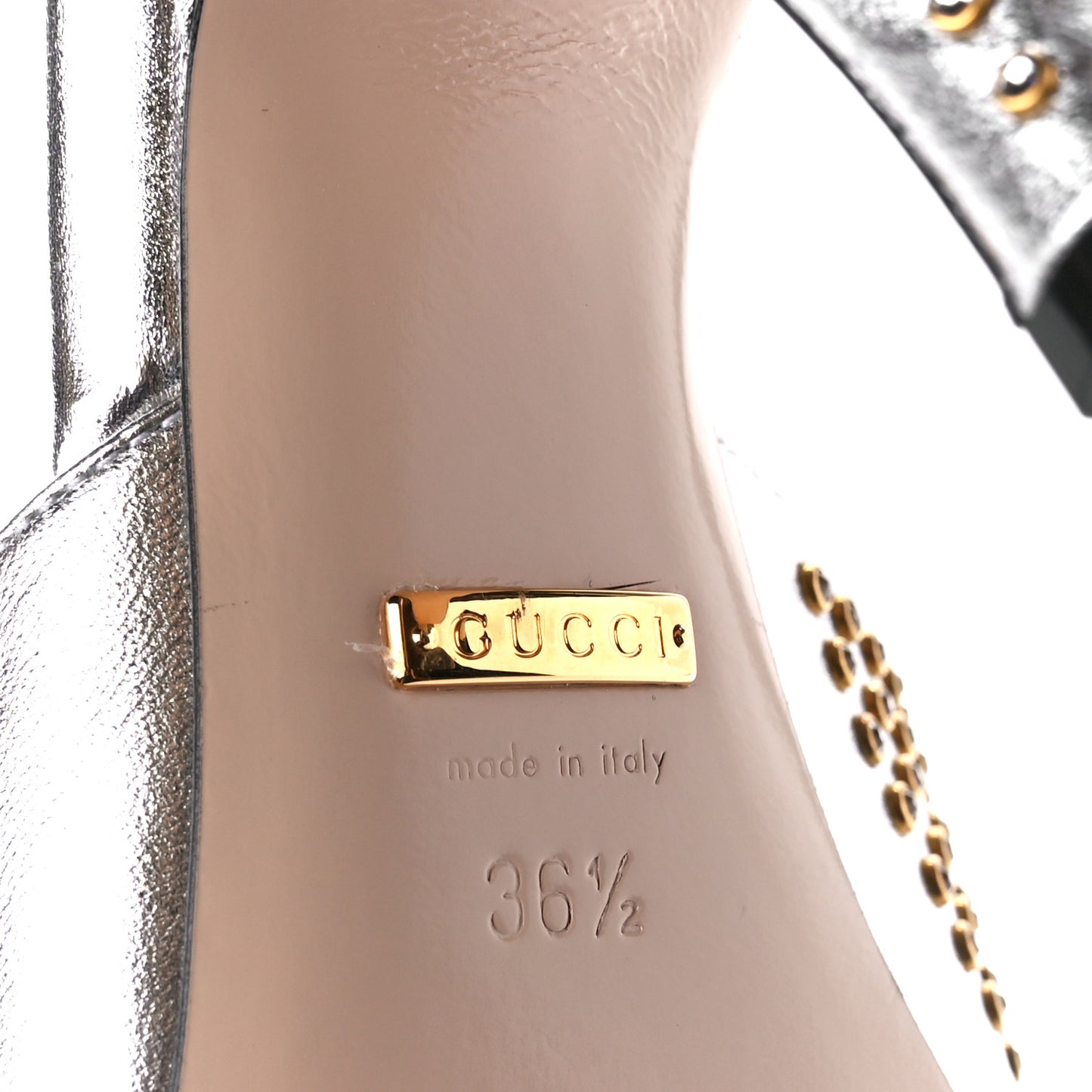 Metallic Calfskin Crystal Studded Fedra Mule Sandals 36.5 Silver