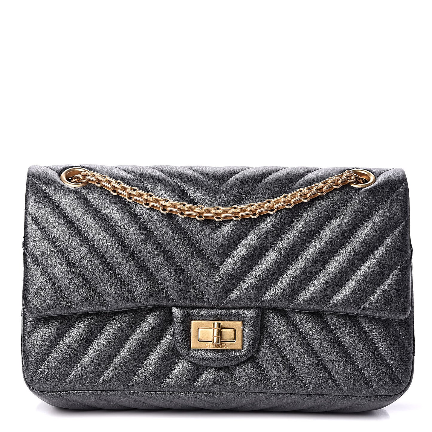 Metallic Sheepskin Chevron Quilted 2.55 Reissue 225 Flap Dark Silver