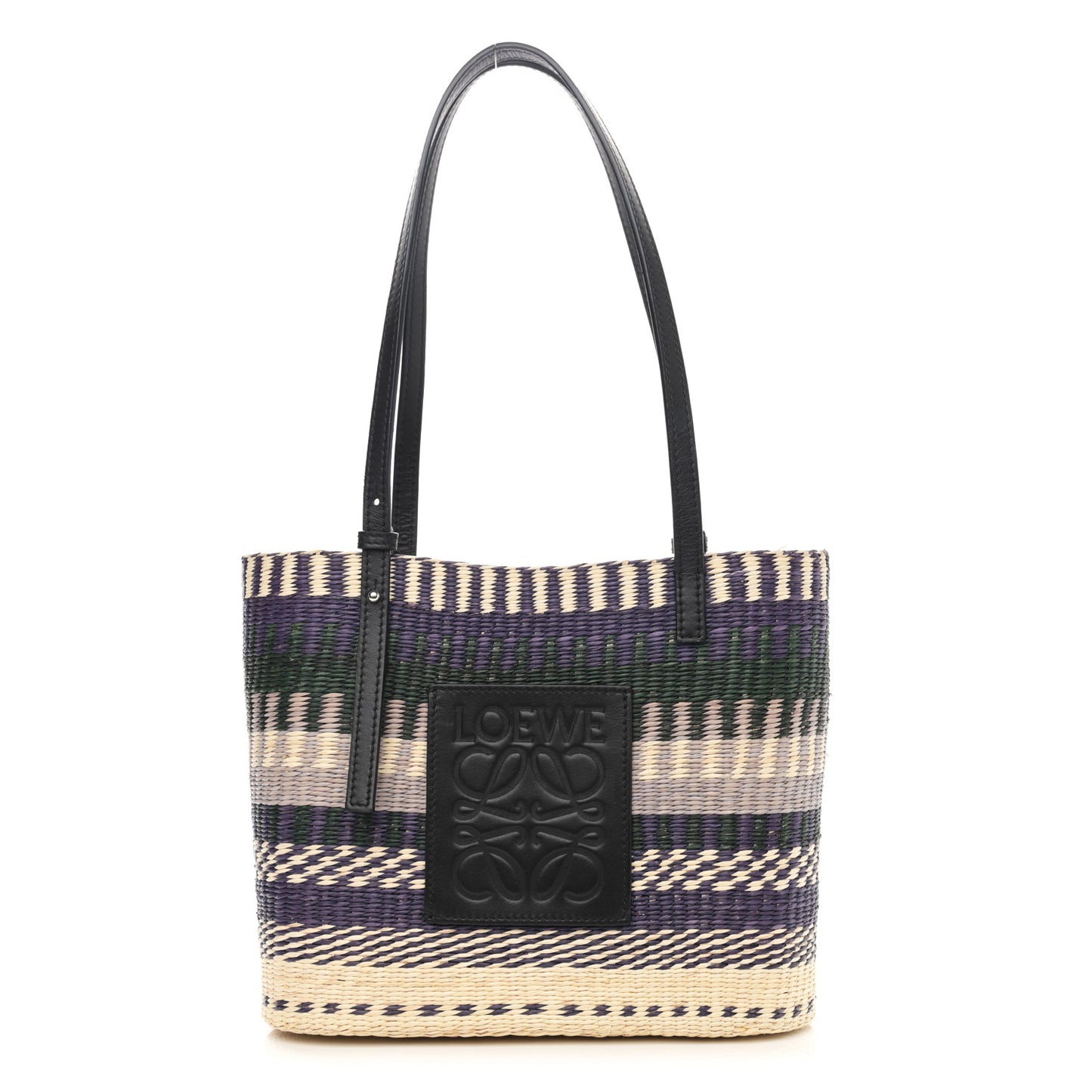 Textile Calfskin Small Square Basket Tote Bag Black Multicolor