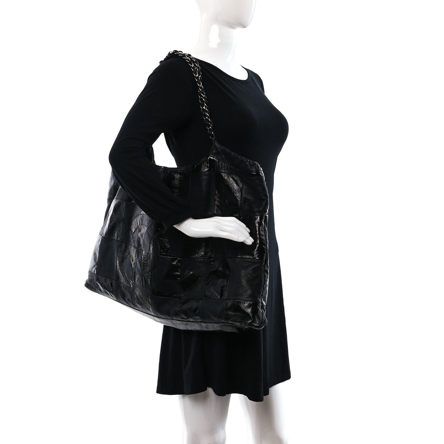 Patent Patchwork Brooklyn Tote Black