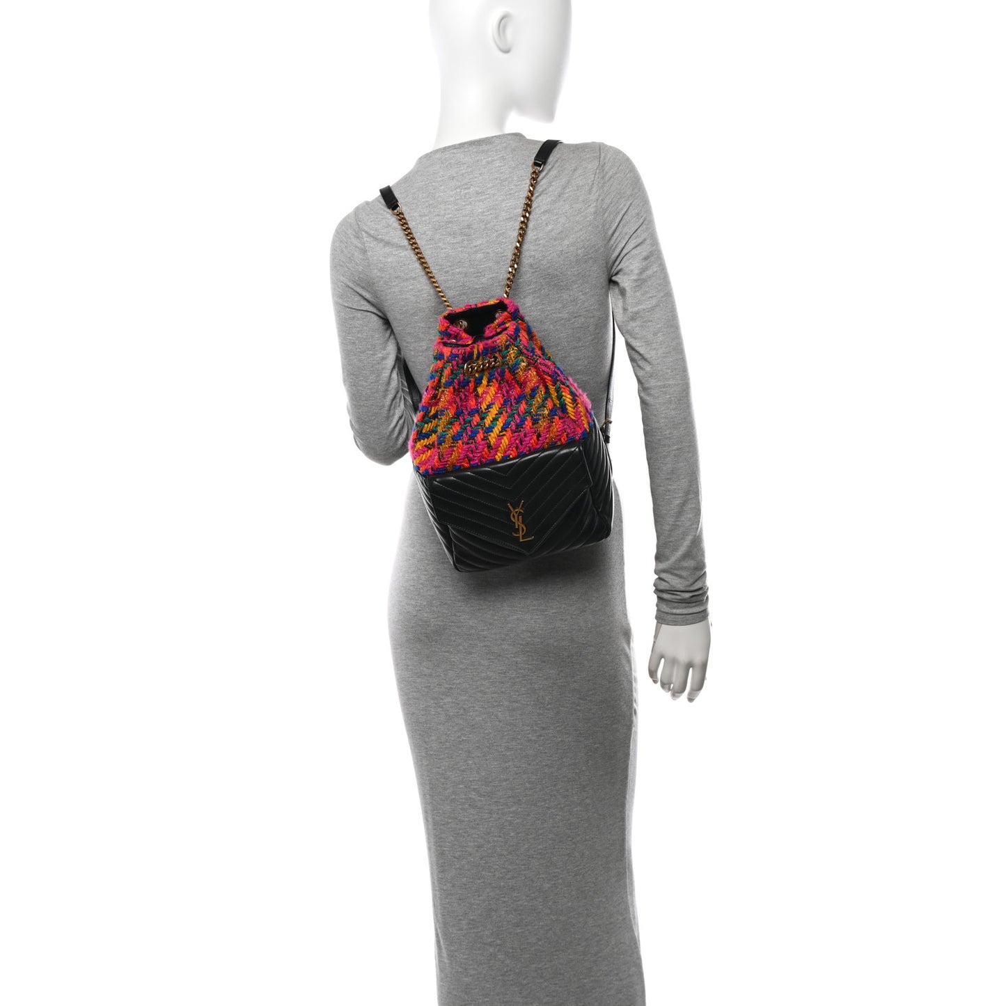 Tweed Lambskin Matelasse Monogram Joe Backpack Black Rosso Multicolor
