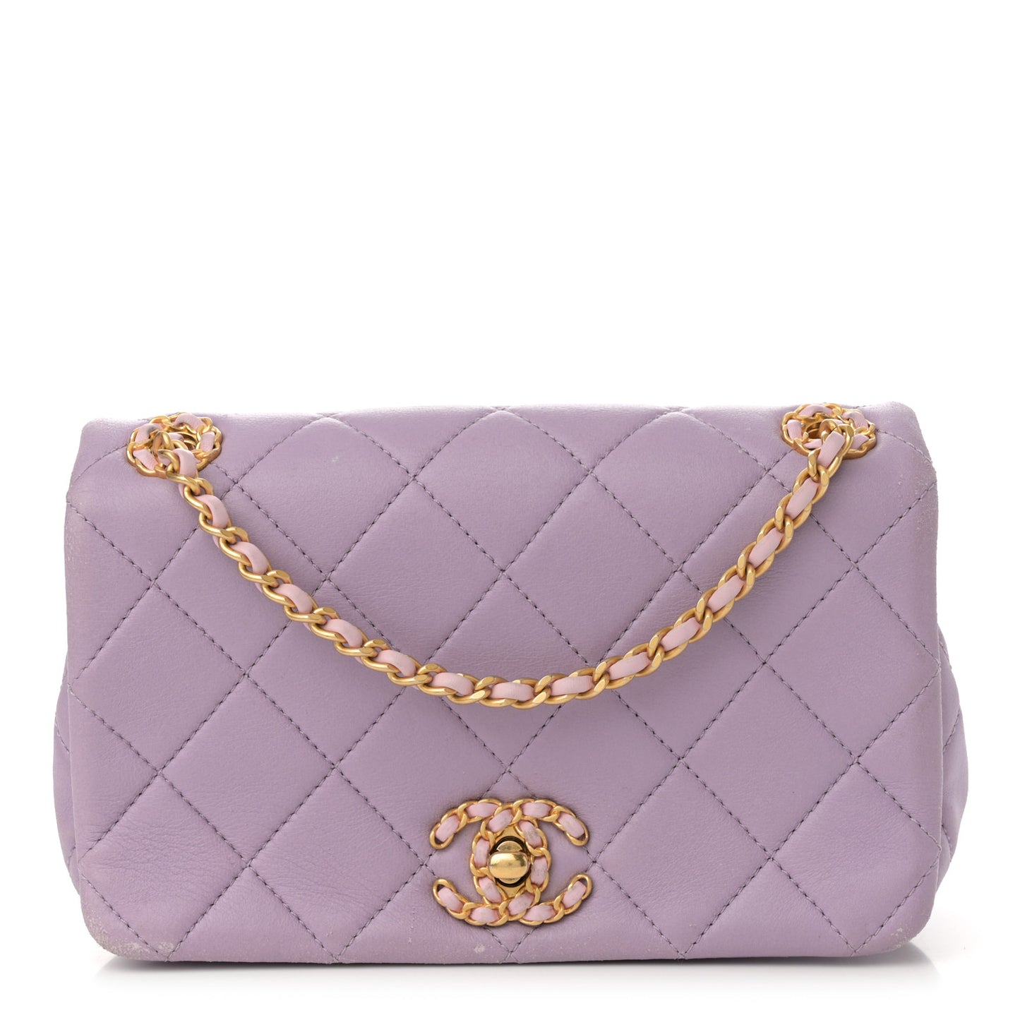 Lambskin Quilted Braided CC Small Flap Lilac
