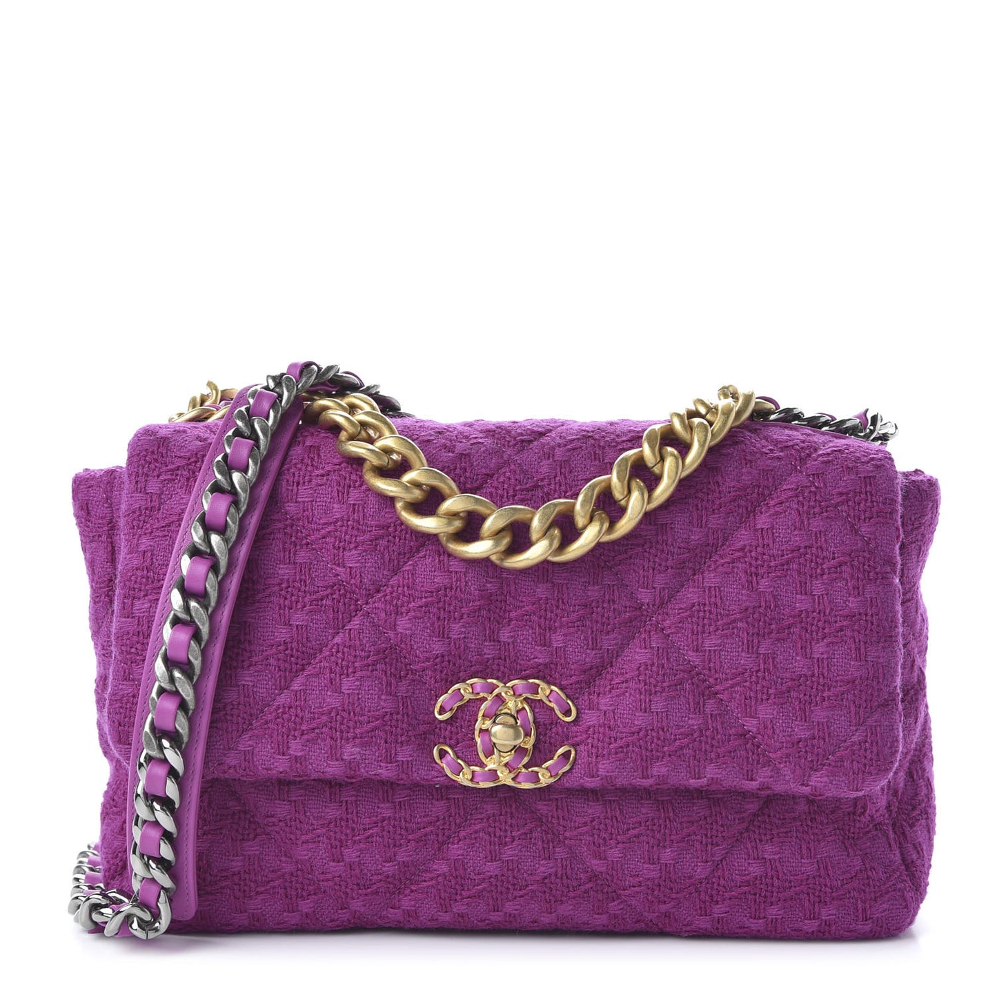 Tweed Quilted Large 19 Flap Purple