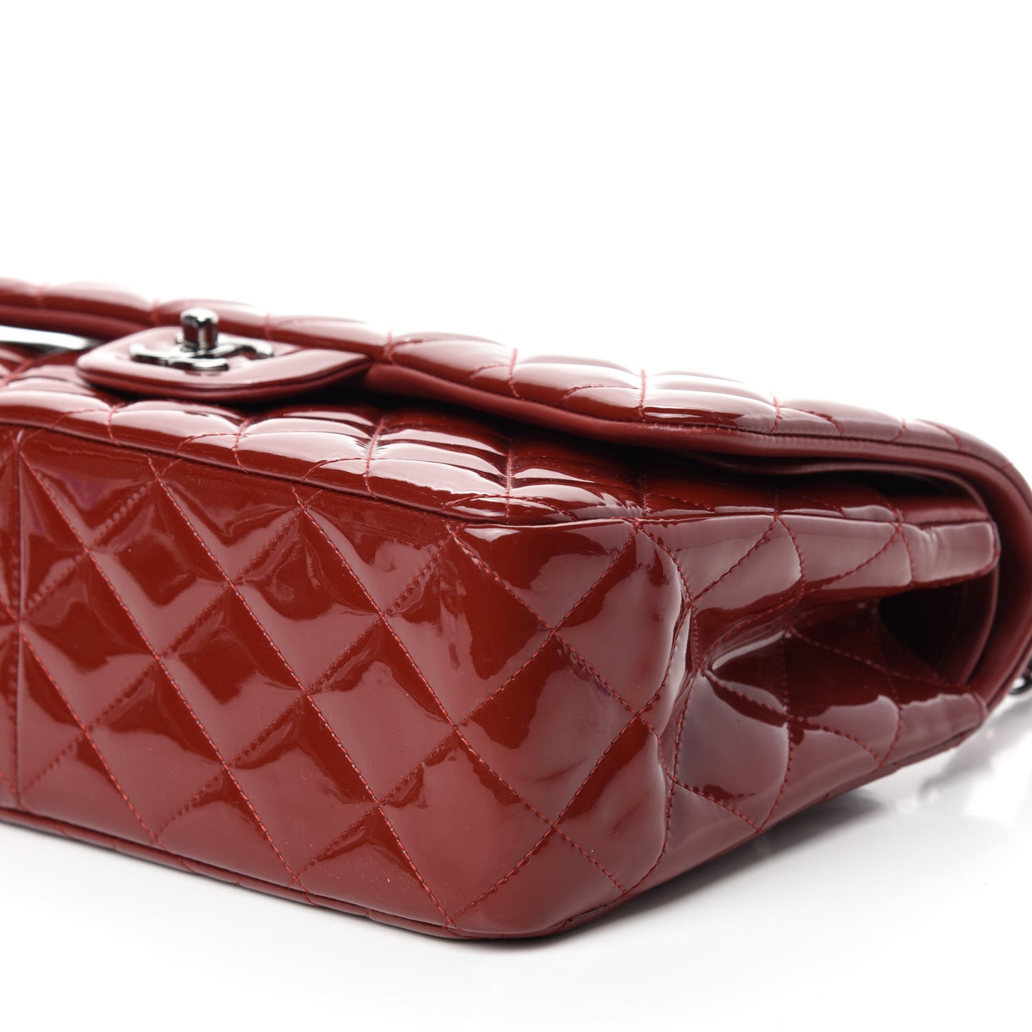 Patent Quilted Jumbo Double Flap Dark Red
