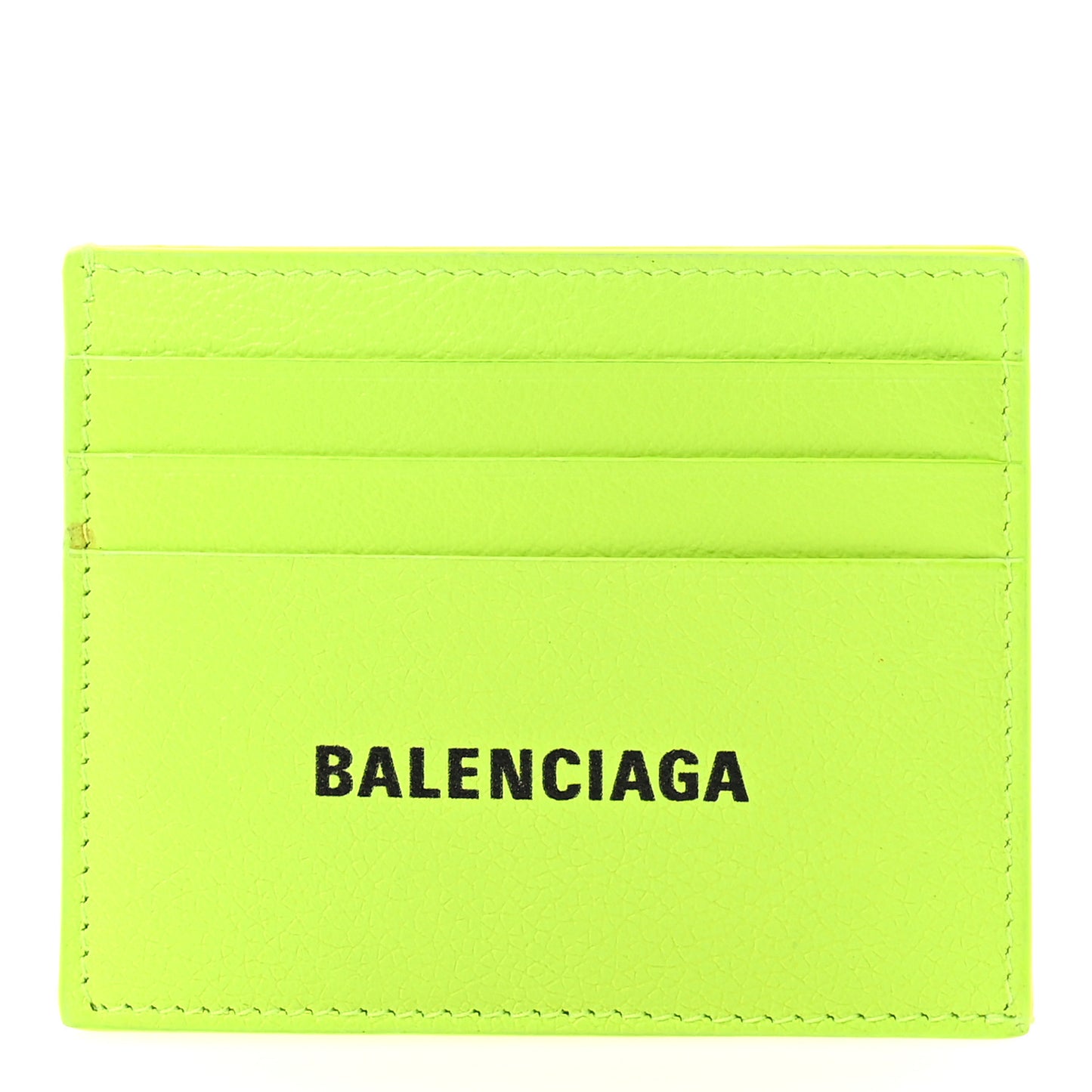 Grained Calfskin Logo Cash Card Holder Fluo Yellow Black