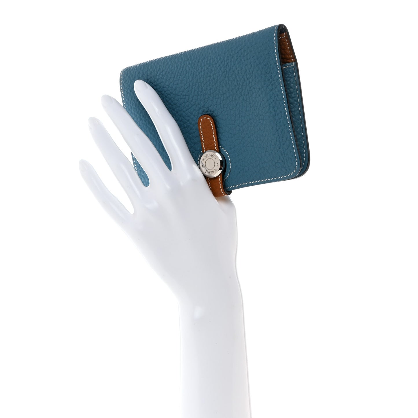 Togo Verso Dogon Compact Wallet Blue Jean Gold