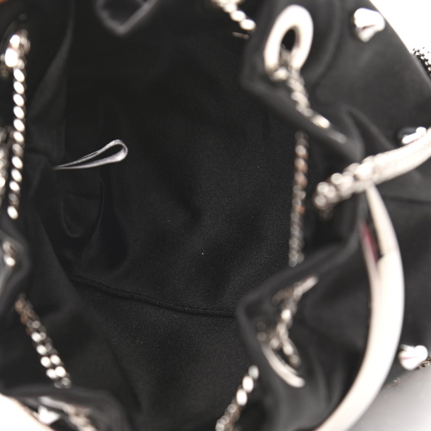 Satin Crystal Embellished Bon Bon Bucket Bag Black