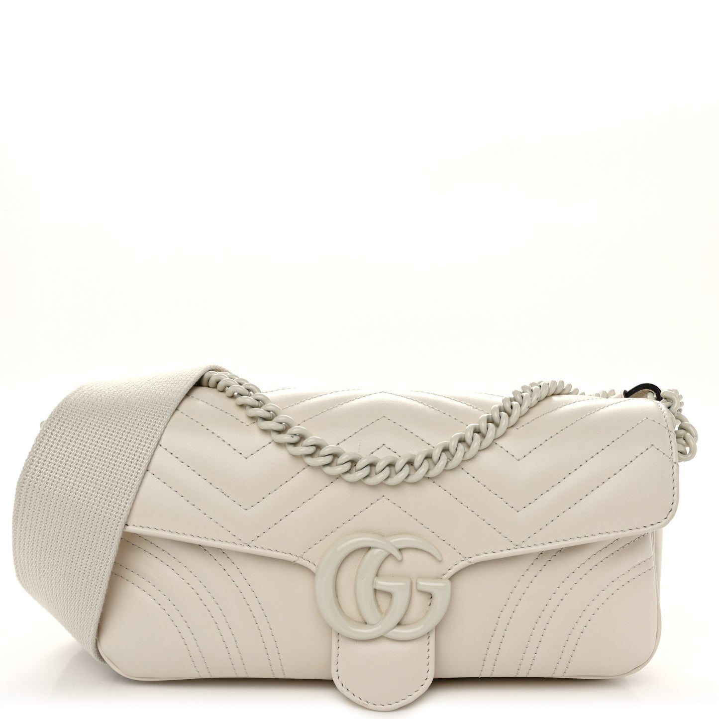 Calfskin Matelasse Monochrome GG Marmont Crossbody Shoulder Bag White